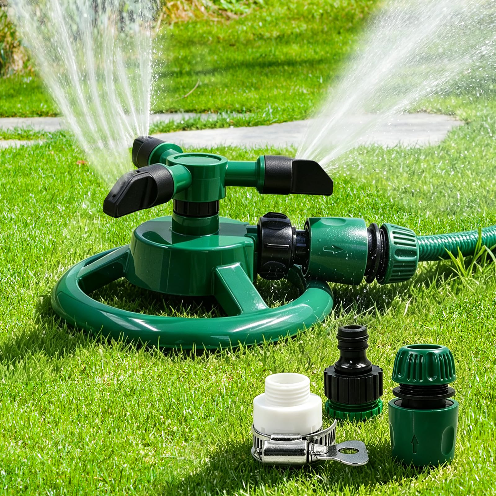 Fipfovpa Garden Sprinkler, 360° Automatic Rotating Water Sprinkler for Lawn