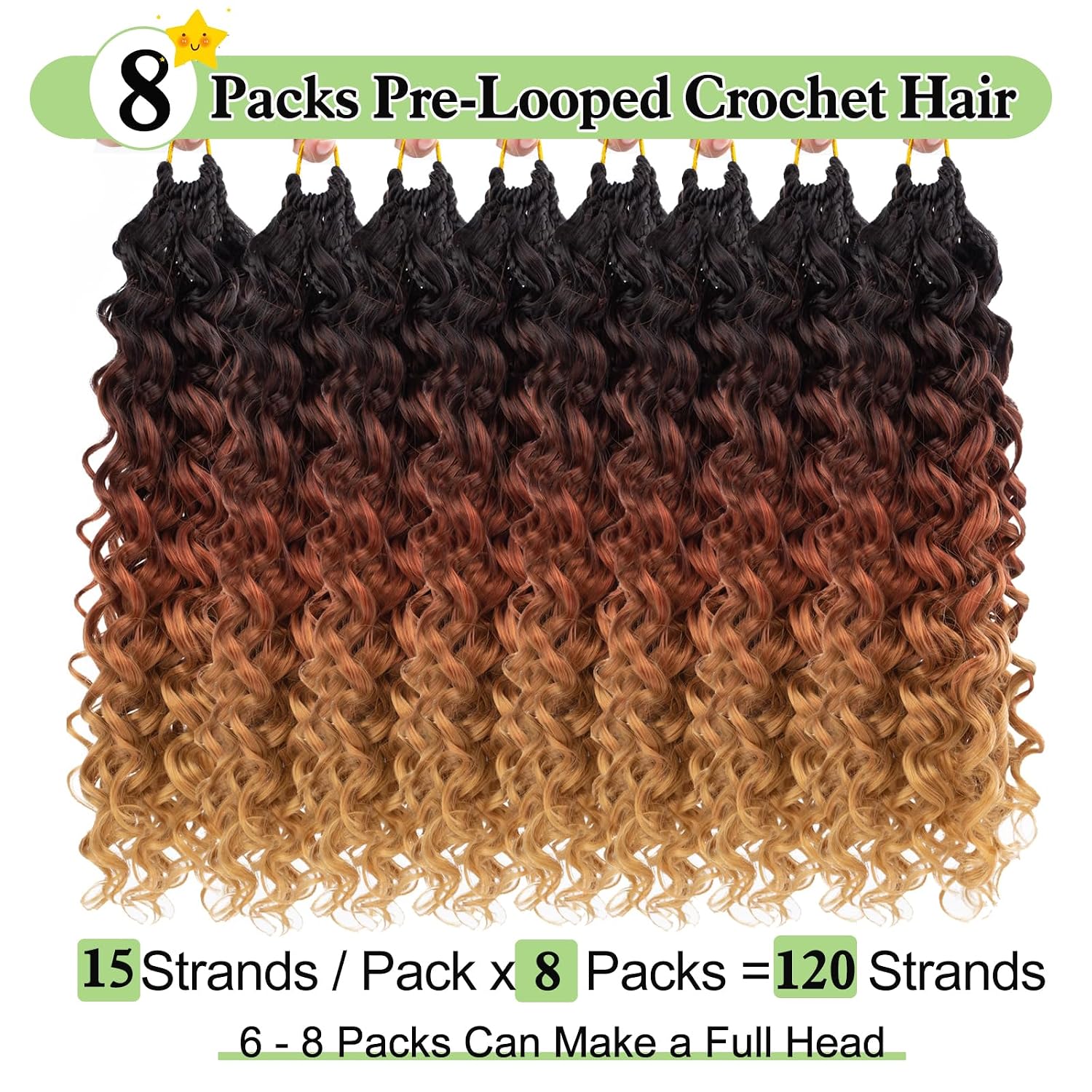 Gogo Curl Crochet Hair for Black Women 1B/30/27 8 Inch Pre Looped Deep Ocean Wave Short Bob Crochet Braids Synthetic Braiding Hair Extensions Ombre Blonde(8 Inch, T1B/30/27)