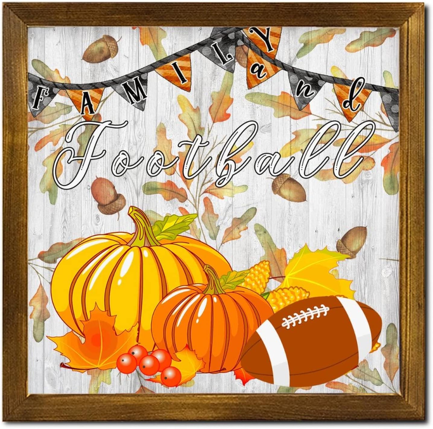 Family and Football Framed Wooden Signs Autumn Pumpkin Sunflower Wooden Wall Hangings Classic Farm Harvest Wooden Wall Art Decoration for Grandpa Papa Dad Boyfriend Teacher 12x12 inch