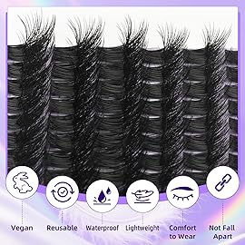 B&Q Lash Clusters Fluffy Wispy Voluminous - 144 PCS Feath5D 03 Layered Individual Cluster Lashes, Feathered Lightweight Eyelash Extensions in 8-18mm, C Curl, Waterproof False Lashes