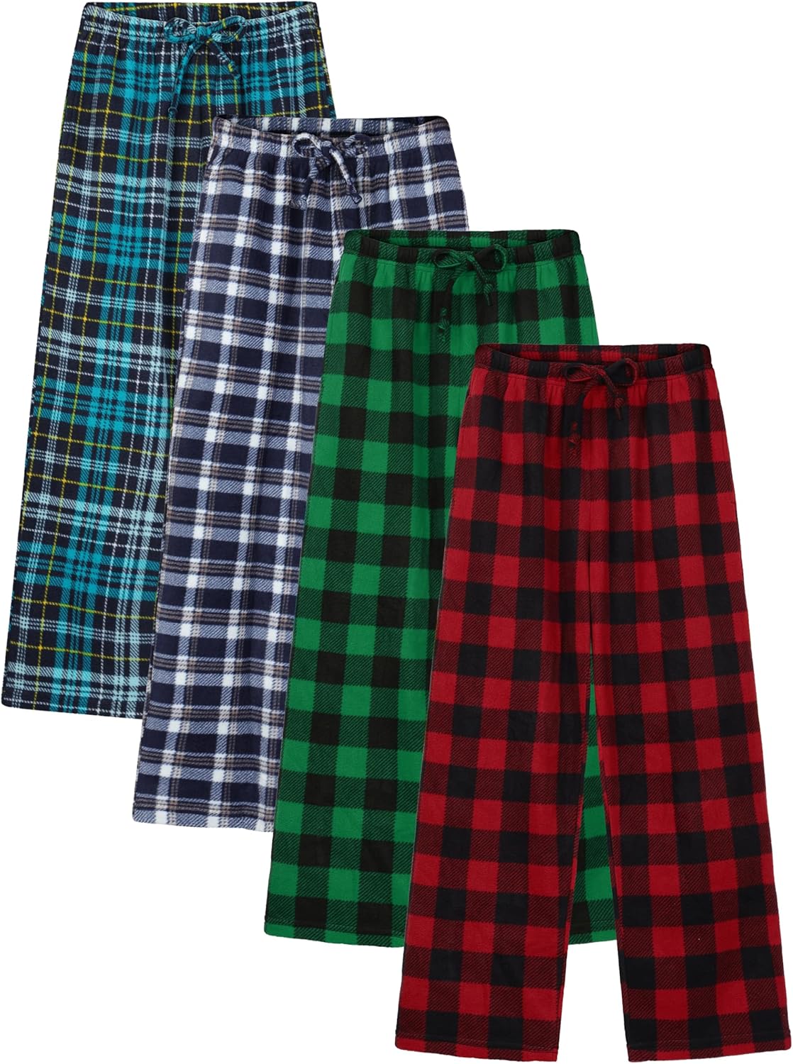 Motarto 4 Pack Boys Soft Pants Micro Fleece Kids Christmas Plaid Pants Elastic Waistband with Pockets Drawstring