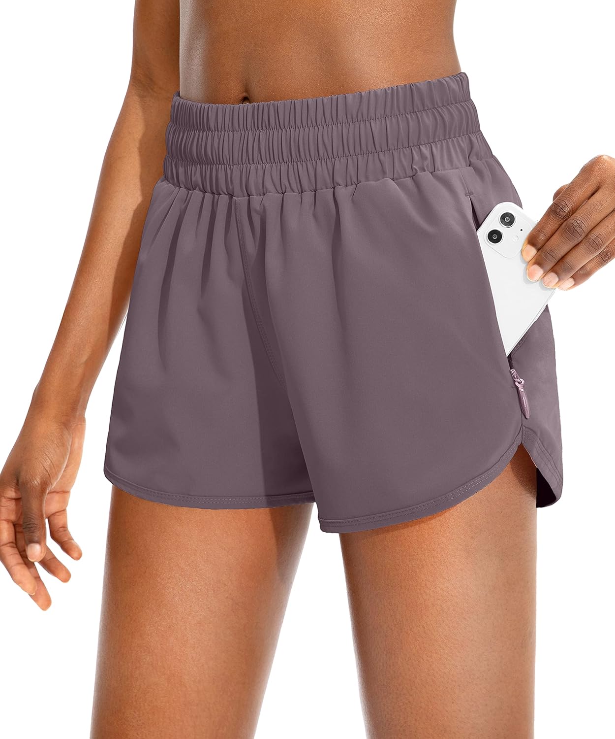 SANTINY Women's Running Shorts with Phone Pockets High Waisted Athletic Workout Gym Shorts for Women with Liner : Sports & Outdoors