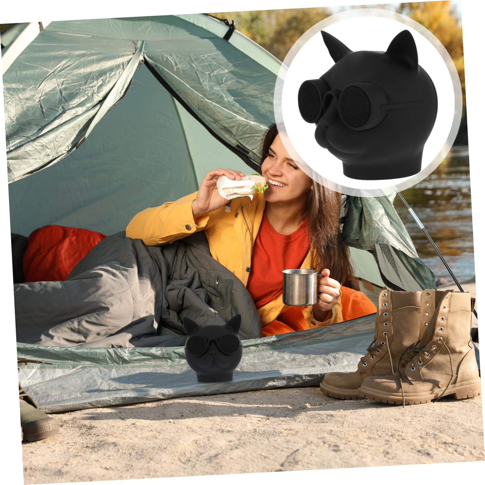 Altavoz 1500 Forma Portátil Cabeza de Inalámbrico de Gato Negro Mah