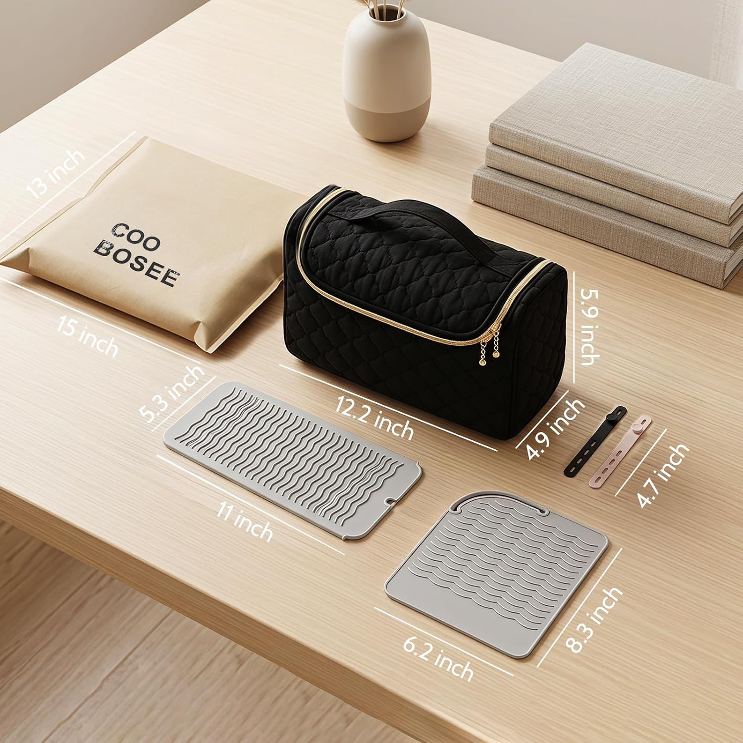 Hair Tool Travel Bag Set for Women | Heat Resistant Organizer for Curling Iron, Flat Iron & Hair Styling Tools with Silicone Heat Mat, Hanging Hook, Cord Organizer for Travel, Hotel & Home