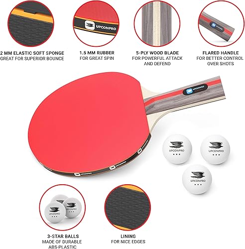 Vista 2 de Juego de palas de ping pong profesional, 2 raquetas de tenis de mesa premium, 3 pelotas de juego profesionales, kit de raqueta de entrenamiento