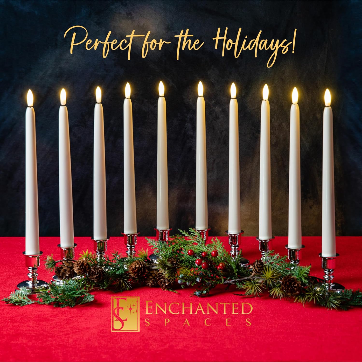 Set of 10 Daily Timer Flameless LED Ivory 10" Taper Candles with Realistic Black Wick, Daily Timer Remote Control and 20 AA Batteries, Candle Holders NOT Included