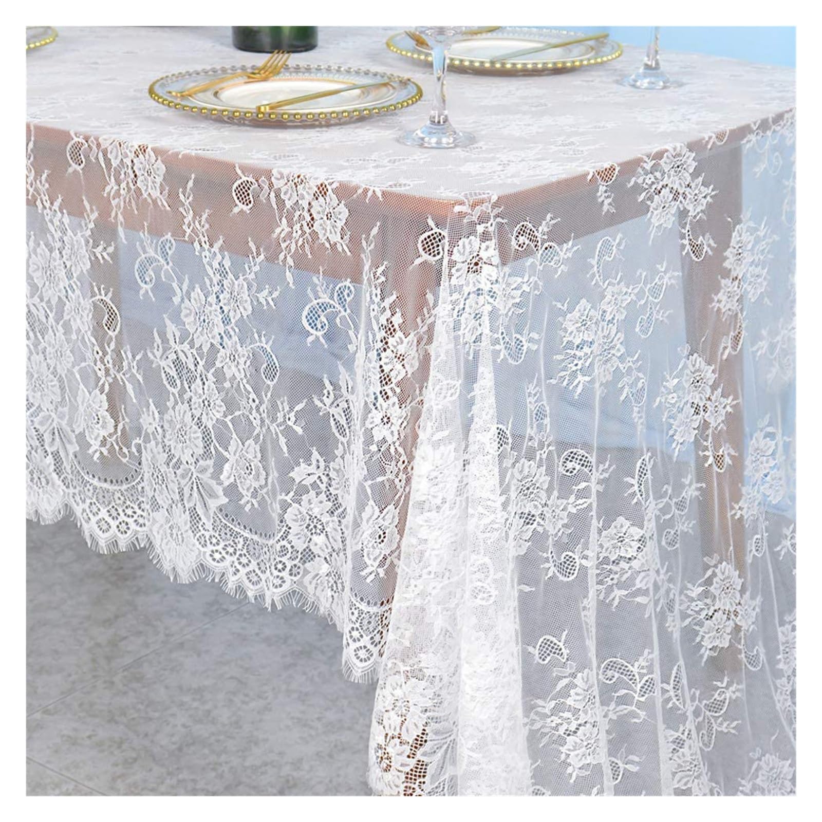 NJIEzhao Embroidered Lace Tablecloth 300cm Rustic Wedding White Lace Tablecloth Vintage Embroidered Reception Table Cloth Decor(White,75X300cm)