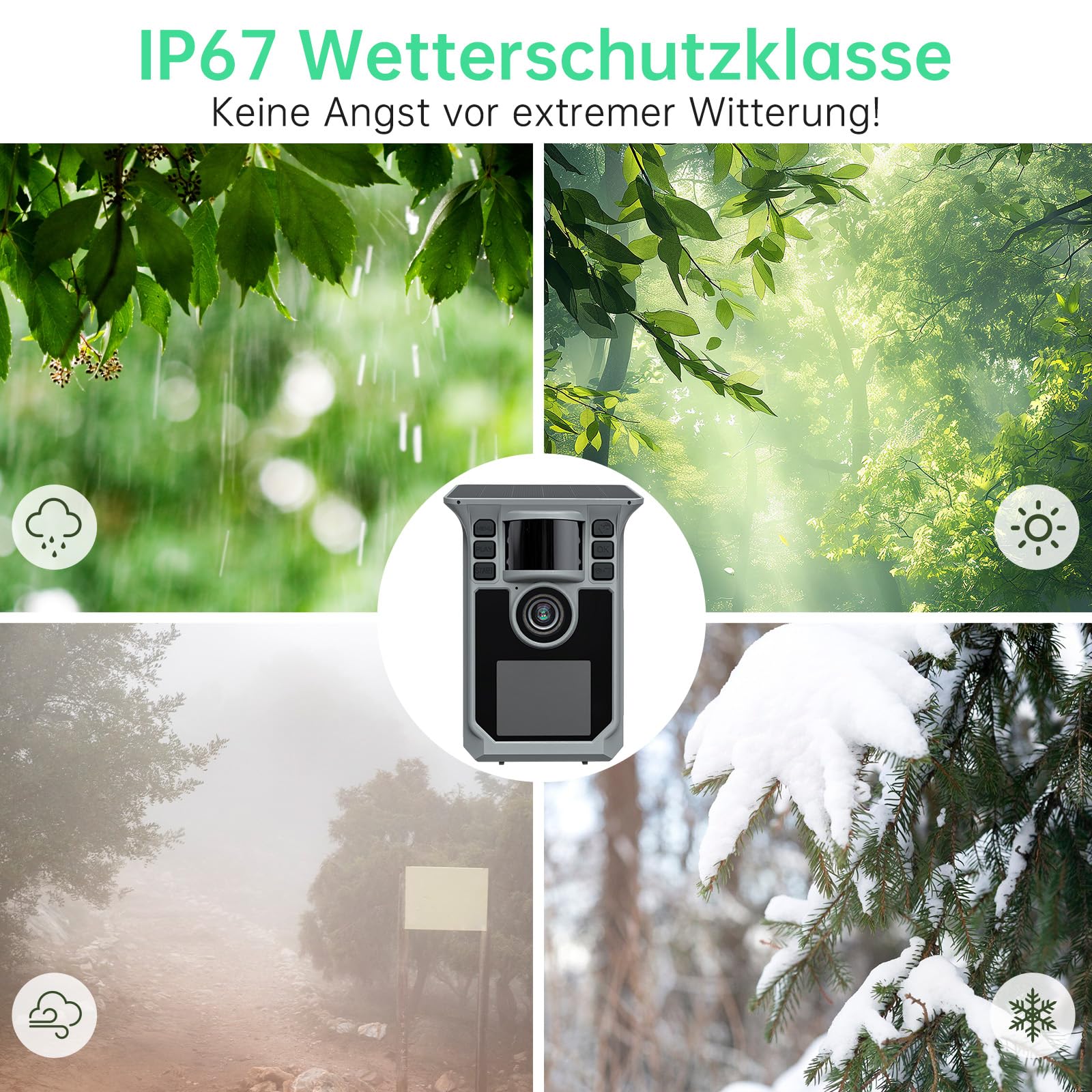 Wildkamera mit Handyübertragung APP, 4K 64MP Solar WLAN Bluetooth Eingebaute 5000mAh, 64GB Speicherkarte, Wildkamera mit Bewegungsmelder Nachtsicht, IP67 Wasserdicht 130°Weitwinkel（Grau）