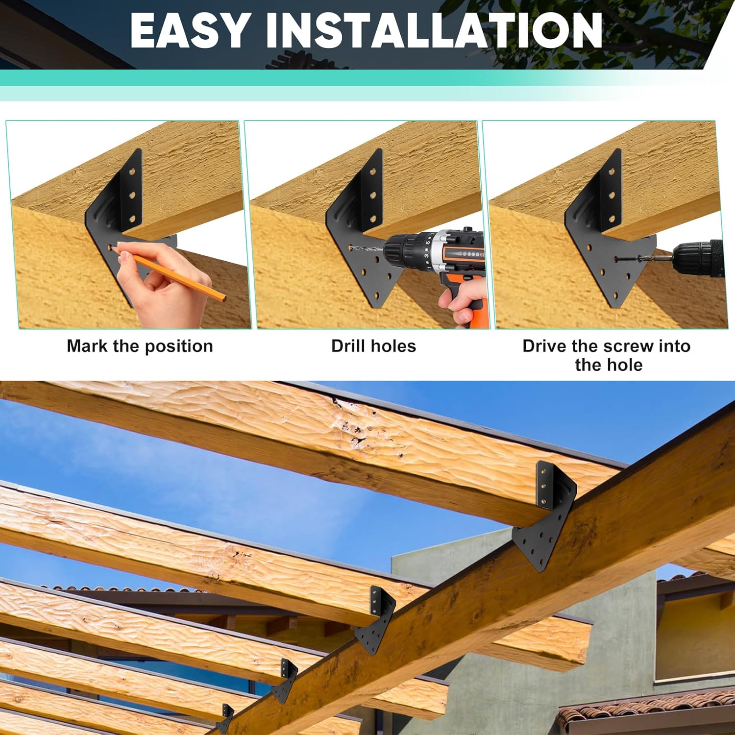 14-Gauge(2MM) Heavy Duty Hurricane Ties,30Pcs Black Joist Hangers,Hurricane Straps Fit 2x4,2x6 Truss to Rafter Connector for Roofing Trusses Wood Timber,Roof Brackets,Seismic Joist Hangers