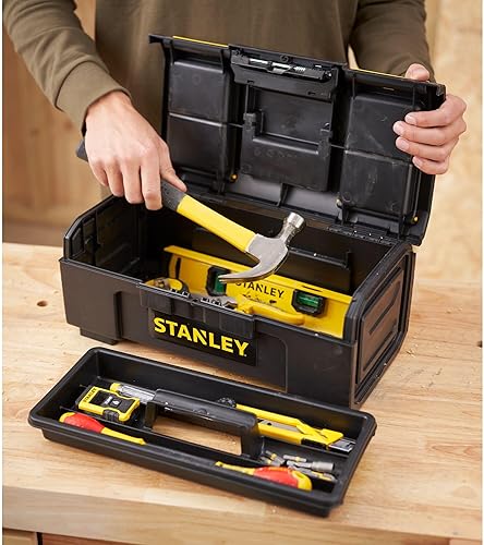 Miniatura 4 de STANLEY Caja de herramientas DIY con 1 pestillo táctil, 2 organizadores de tapa para piezas pequeñas, 16 pulgadas, 1-79-216