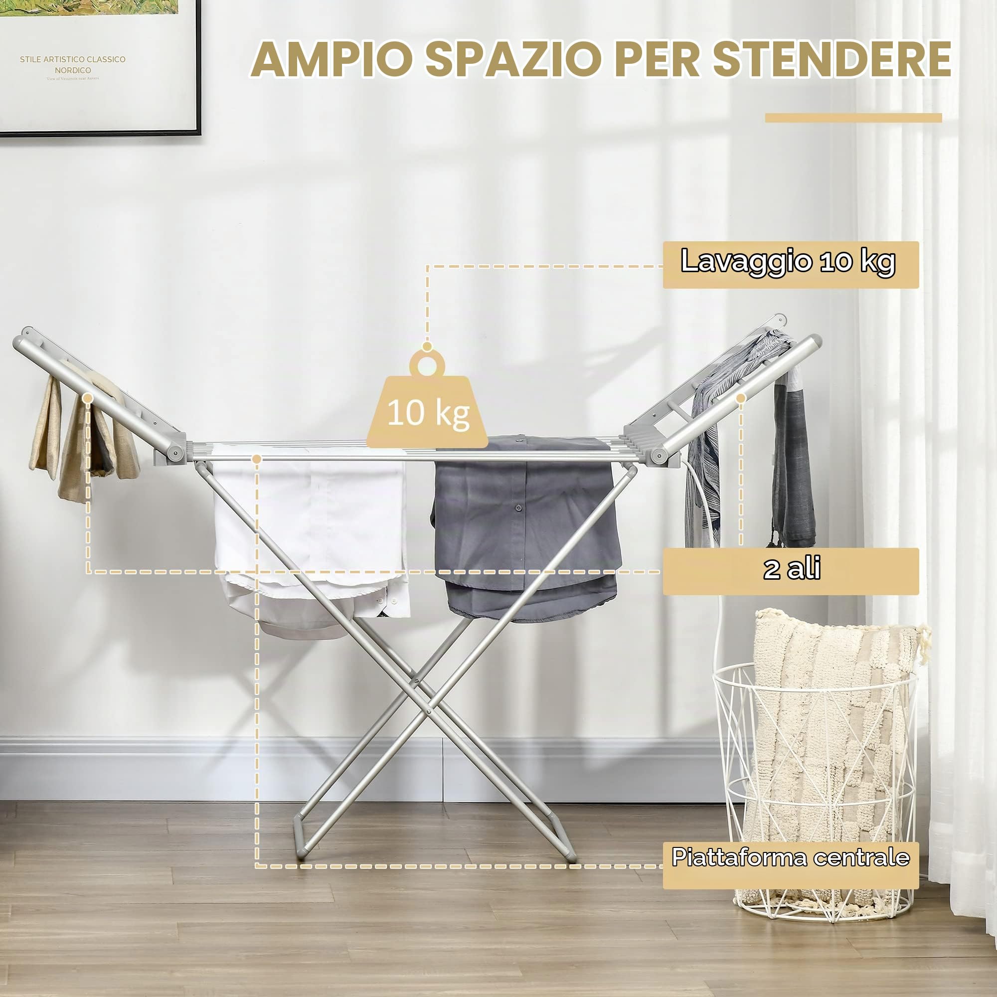 Stendibiancheria elettrico, 144L x 53P x 91Acm. Argemto