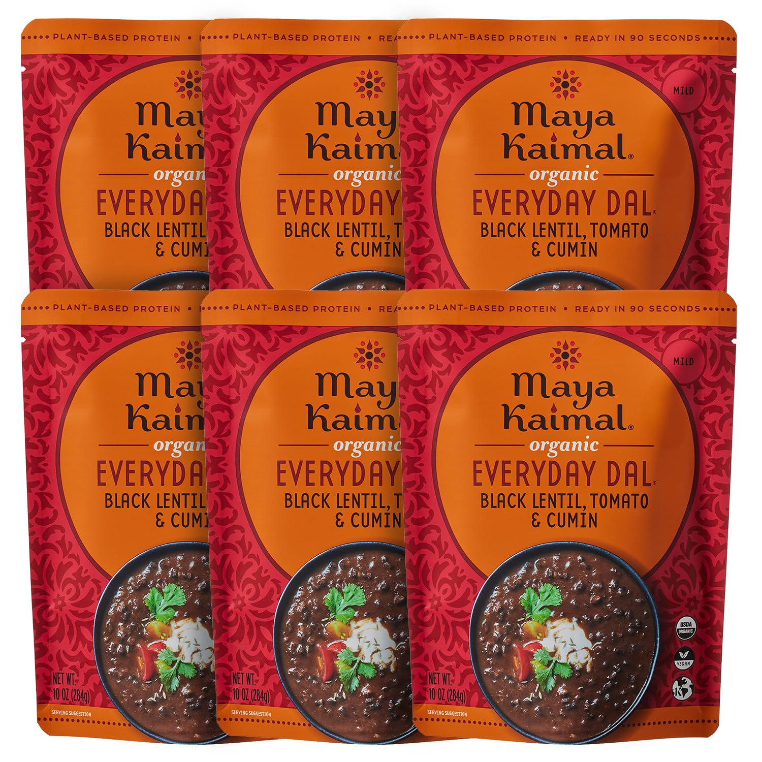 Foods - Organic Indian Everyday Dal - Black Lentil 10oz - Fully Cooked with Tomato and Cumin - Vegan - Microwavable - Ready to Eat Meals - Pack of 6