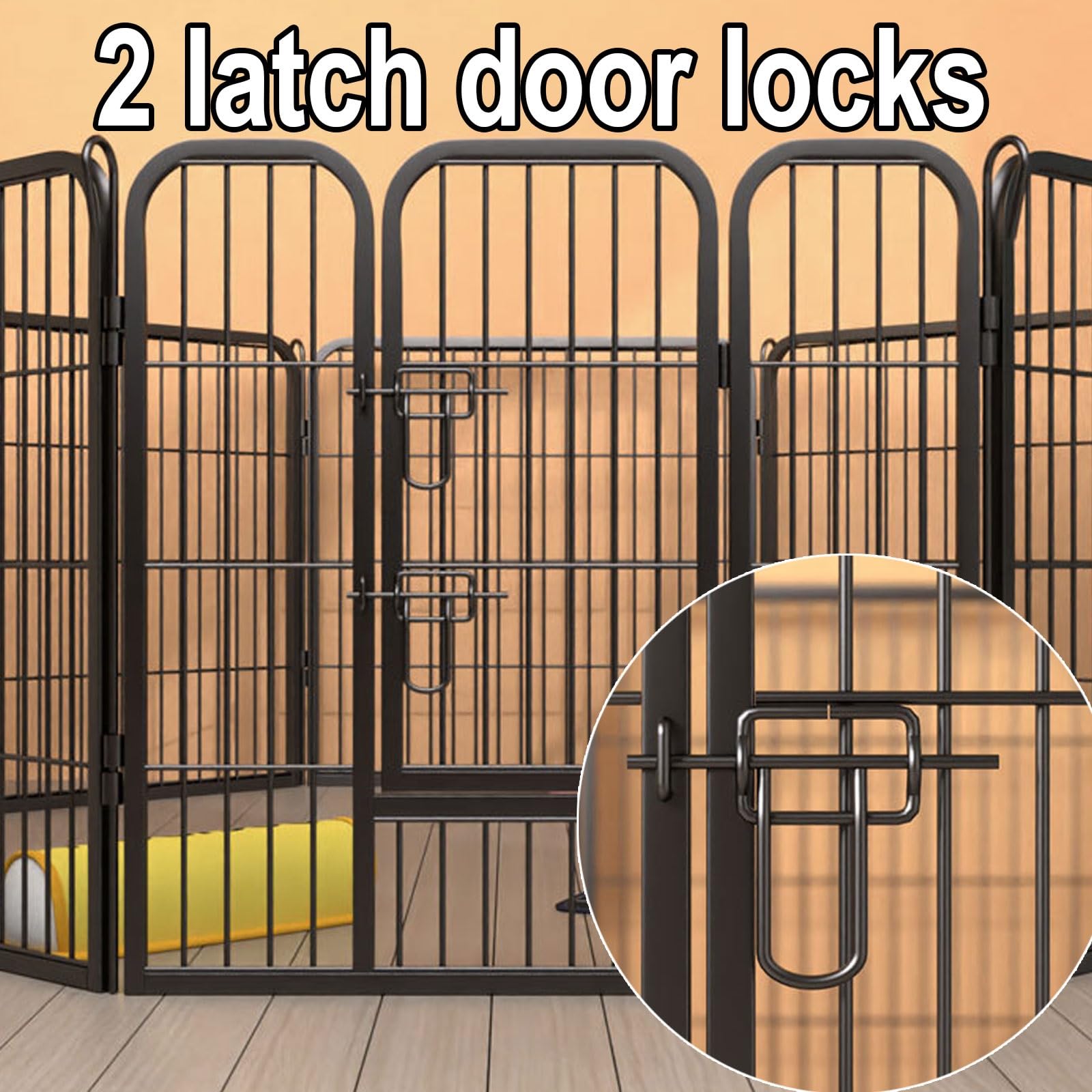 AoForce Dog Playpen Indoor Foldable Made of Carbon Steel Frame with 2 Latches Pet Fence Screw-Free Connection Length 60/80cm for Camping Garden Yard, Black(120 * 80 * 80cm)