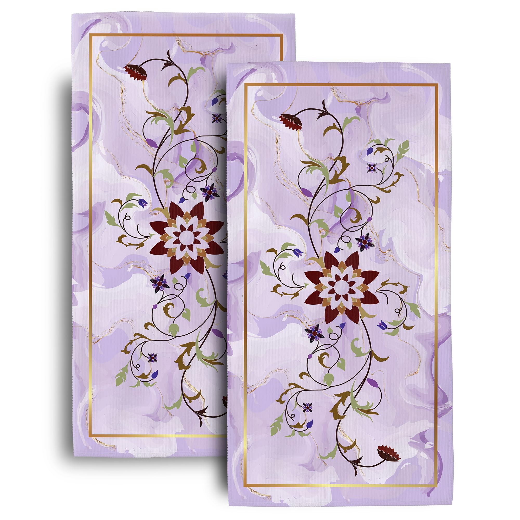 Bapcoku Purple Marble Floral Decorative Bathroom Hand Towels,Soft Absorbent Modern Bath Hand Towels for Bathroom Decorative Set of 2,Kitchen Home Spa