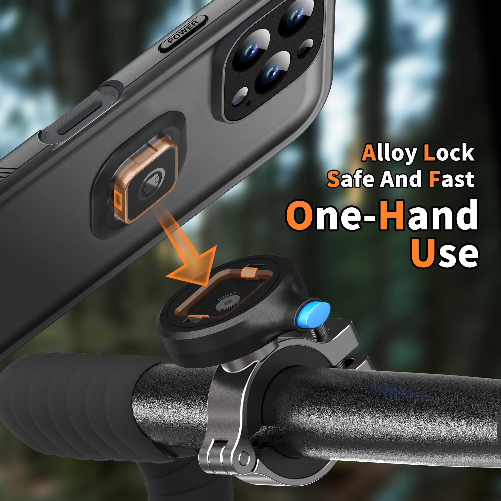 Cozycase Antykradzieżowe-Wodoszczelne-Szybkie Odblokowanie 1S do iPhone 16 Pro Uchwyt na Telefon do Roweru – Uchwyty Rowerowe na Kierownicę Motocykl Rower Szosowy Górski MTB Uchwyt