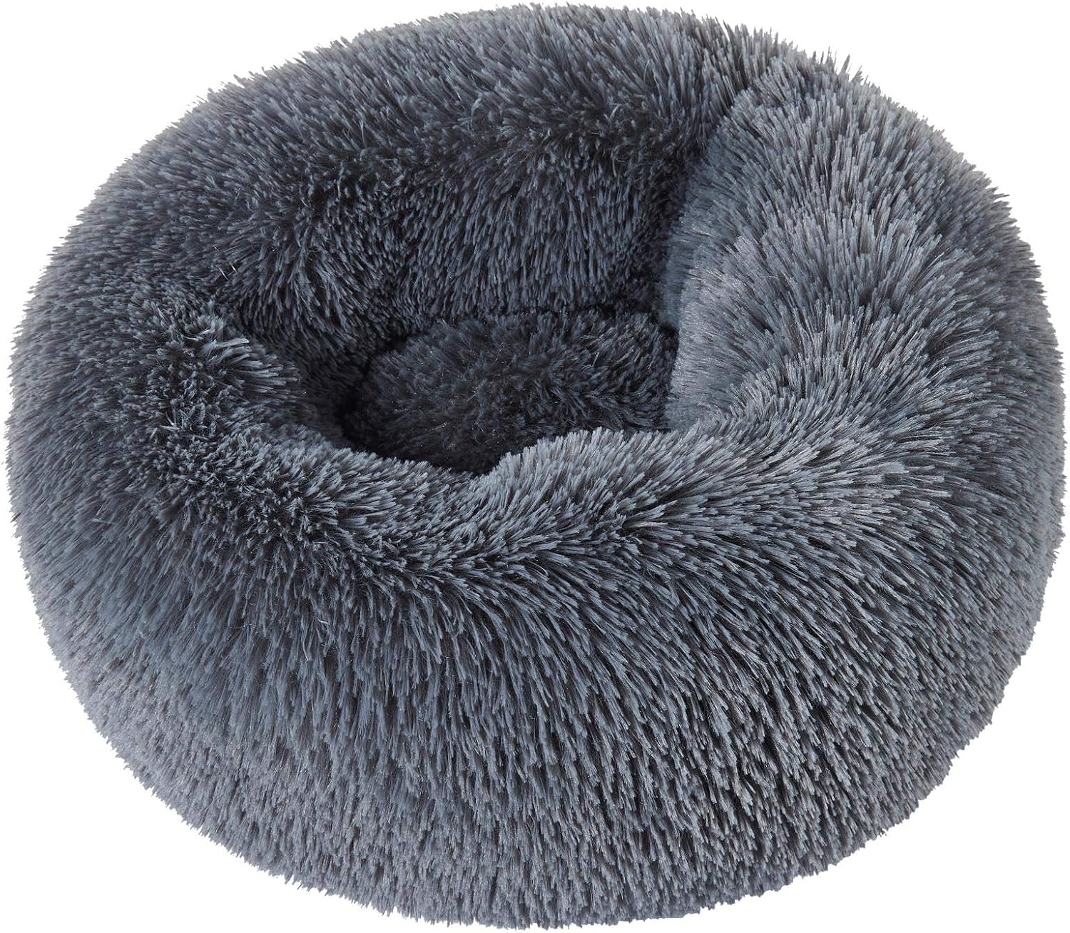 GROOBOLL Calming Dog Bed Cat Bed, Anti-Anxiety Donut Cuddler Round Dog Bed Soft Fuzzy Dog and Cat Cushion Bed (20'' x 20'') (Dark Grey)