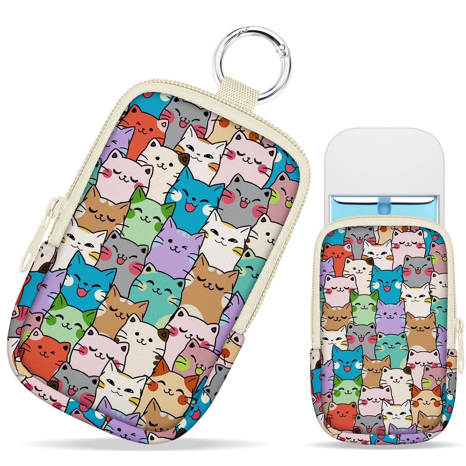 Mcapirivo Cute Cat Hand Sanitizer Spray Case, Hand Sanitizer Holder Zippered Pouch, Fashion Accessory with Snap Hook for Glow Mist and Power Mist 1FL