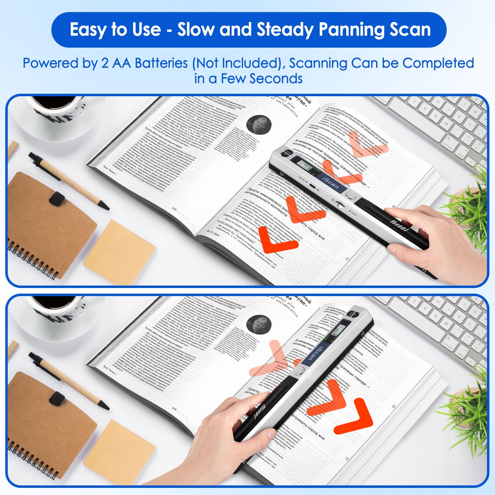 Handheld Scanner Document Scanner, A4 900 DPI High Resolution Colour Photo Portable Scanner, JPG/PDF Format USB 2.0 Mobile Scanner Portable Document Scanner for Documents Receipts Photos — view 4