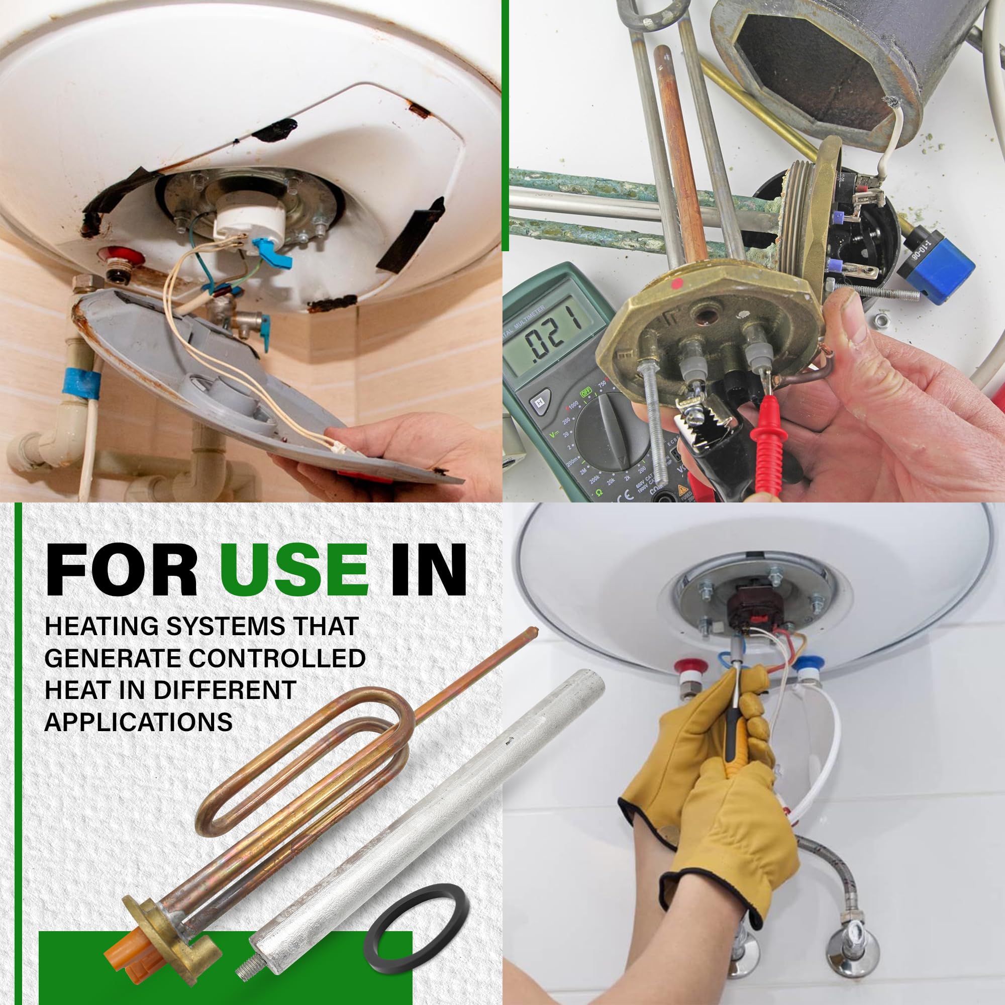 DOJA Barcelona | Kit Resistencia Calentar Agua 1500W | Pack Resistencia Curva+Anodo de Magnesio+Junta Goma+Tornillo de Fijacion+Termostato Varilla 270mm | Termo Electrico | Repuesto de Termo Agua