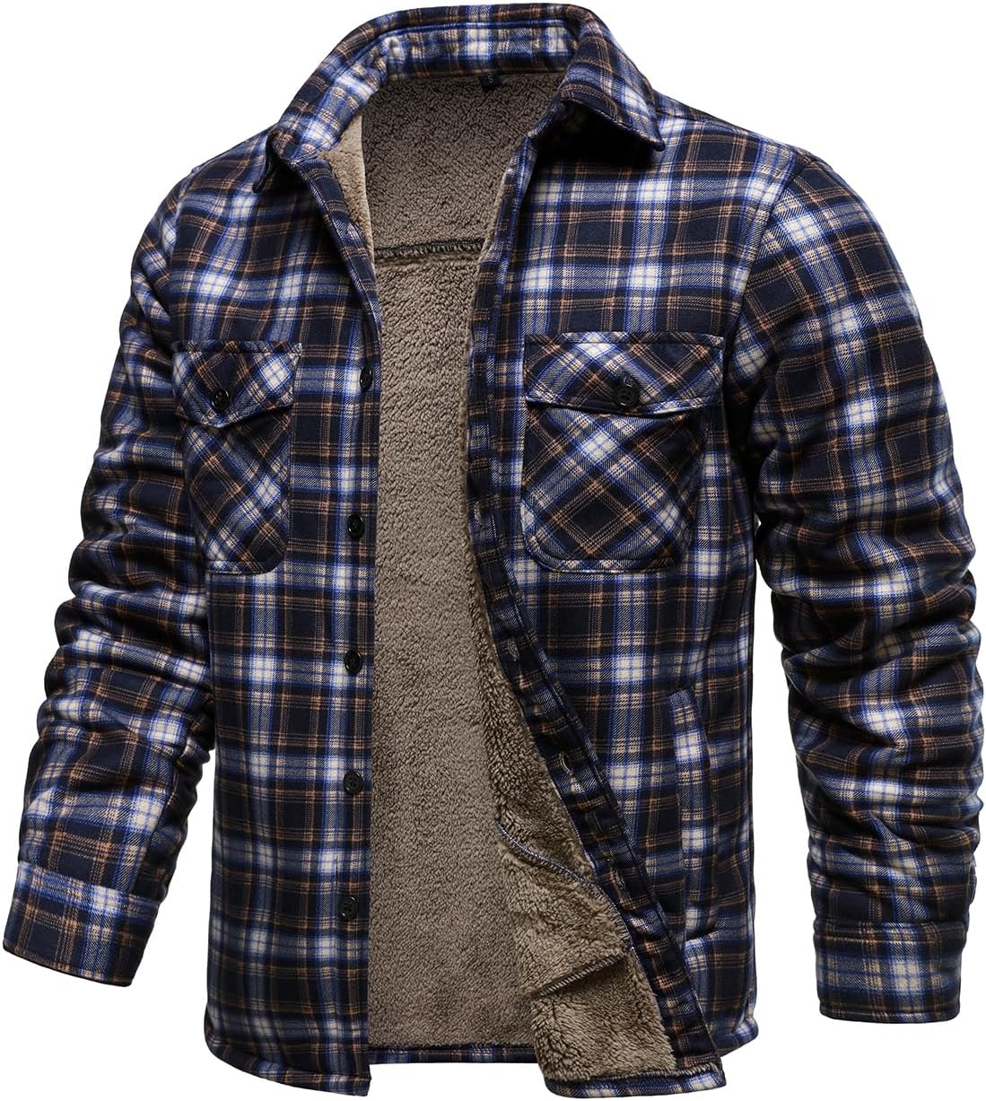 HOOD CREW Mens Winter Warm Fleece Jackets Sherpa Lined Plaid Flannel Shirt Jacket with Side Pockets - Image 2