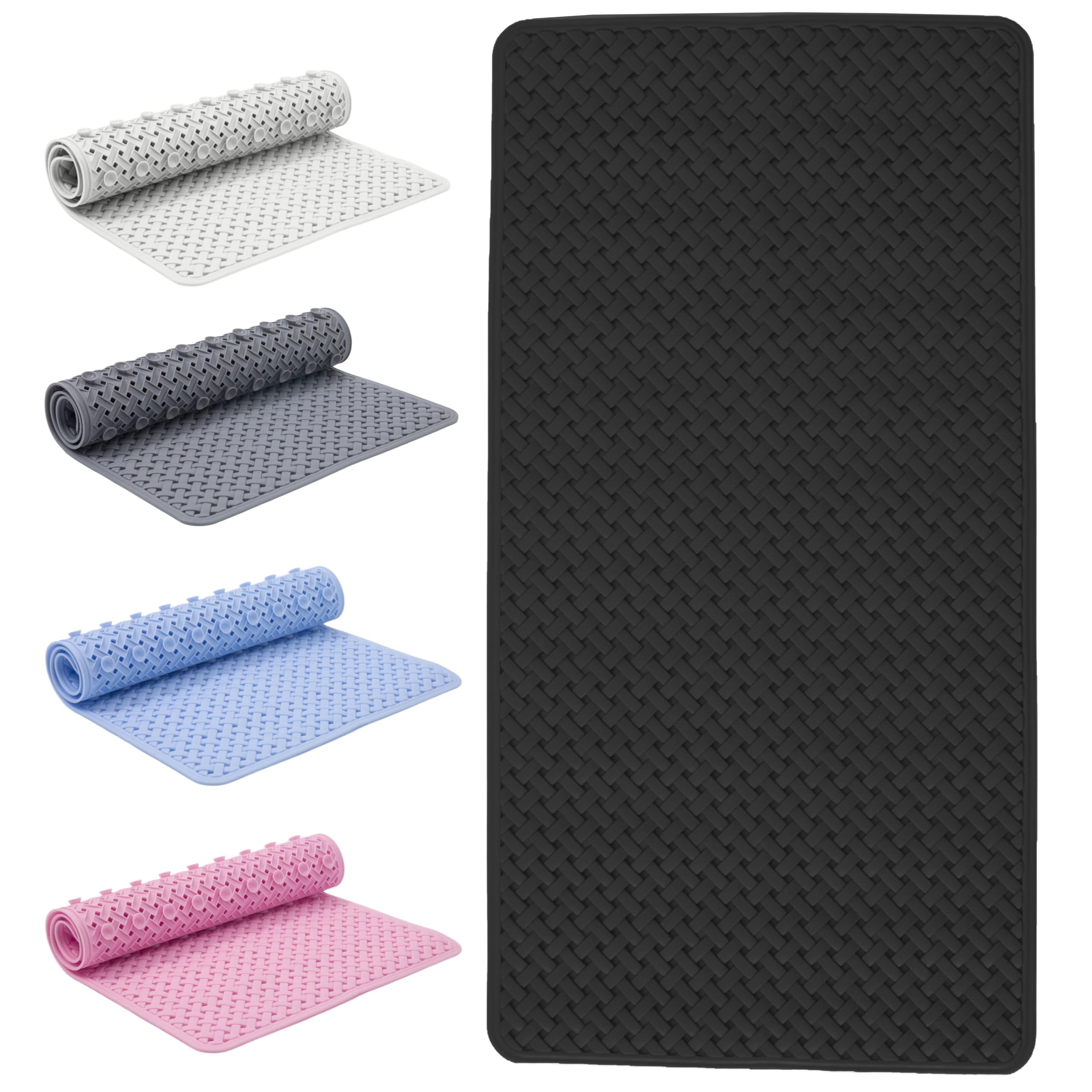 SR ESSENTIALS Bath Mat Non Slip Anti Mould - 36x70cm Bathtub Mat for Bathroom with Suction Cups and Drain Holes, Machine Washable Shower Mats for Inside Shower Ideal for Kids & Elderly (Black)