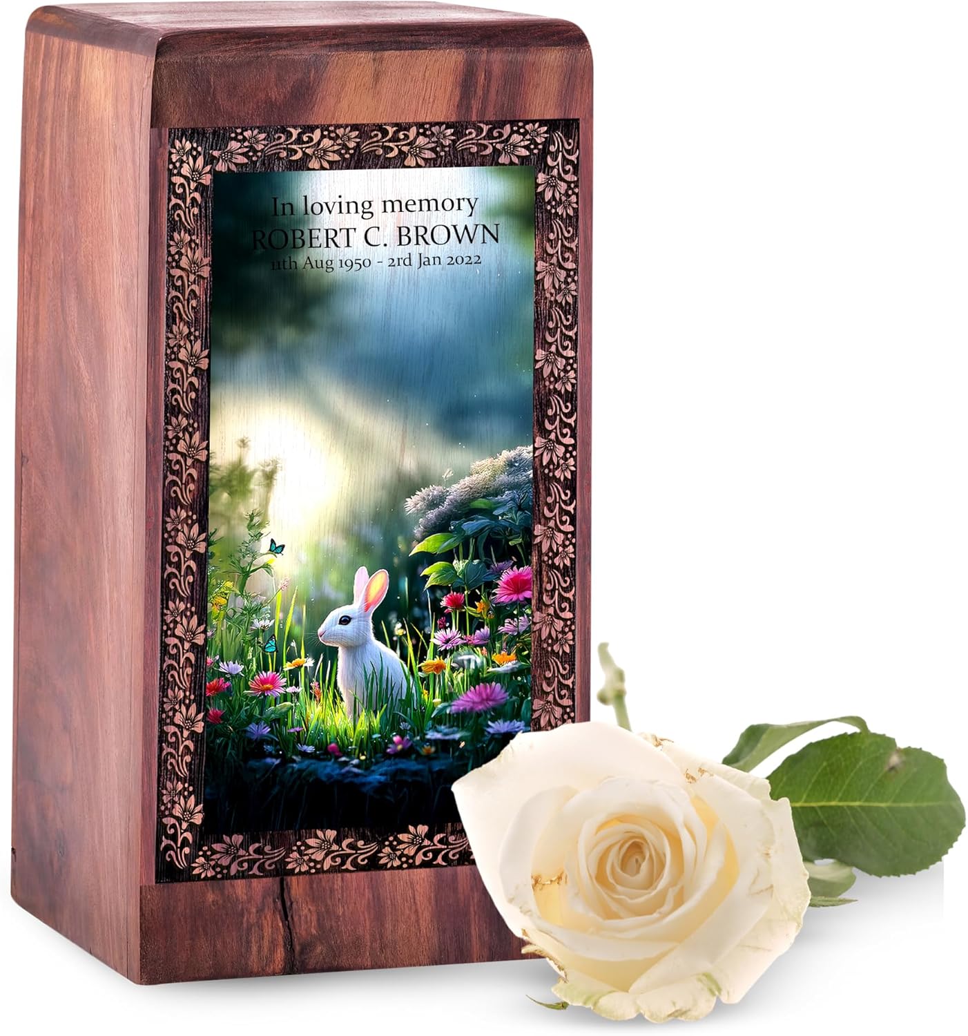 Rabbit Wooden Urn for Adult - Small Wood Urns for Human Ashes - Personalized Funeral Urns - 5 Inch