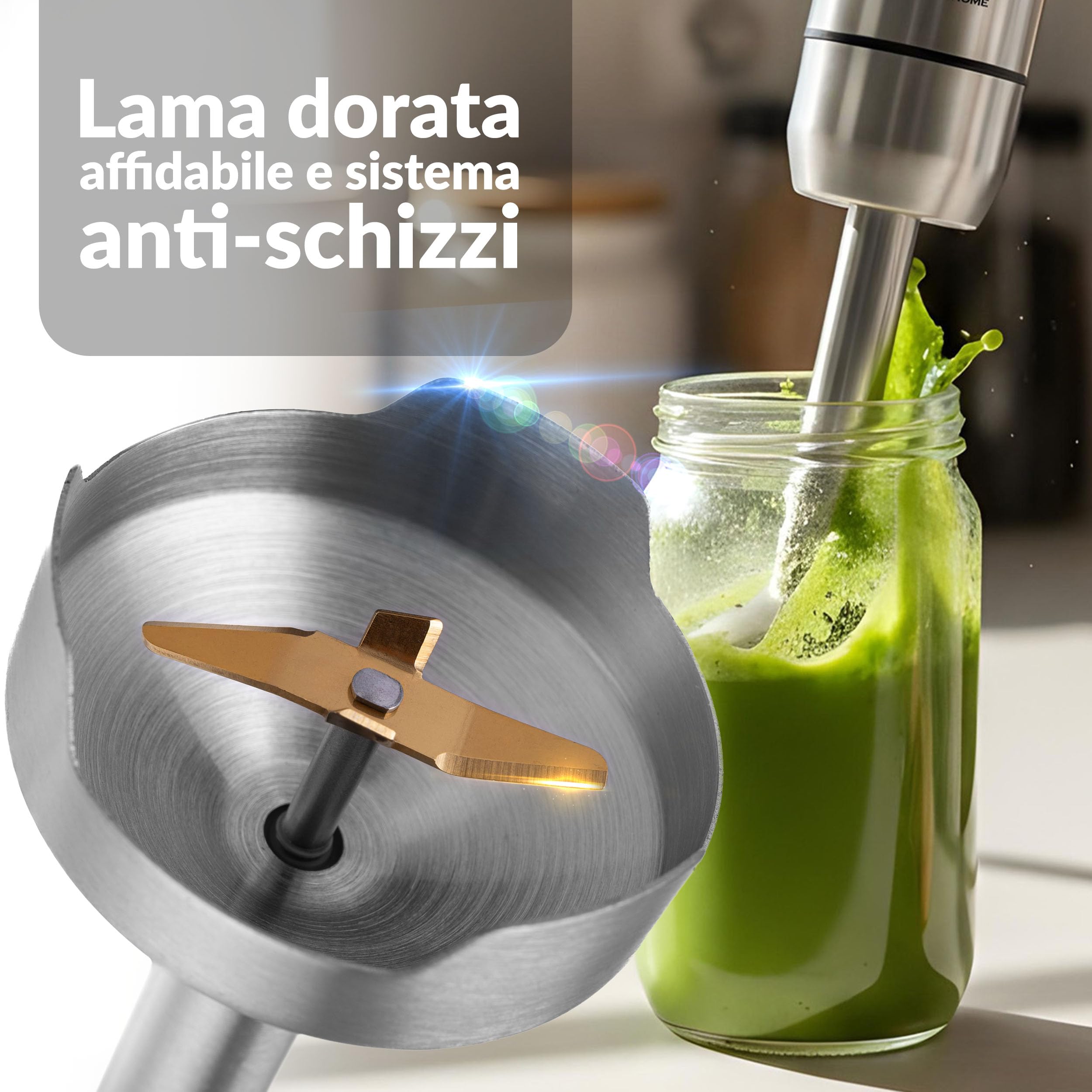 LEHMANN Chopsui Frullatore a Immersione 1200 W - Set 7-in-1-9 Accessori - Misurino da 860 ml - Regolazione Velocità a 8 Livelli - Funzione Turbo - 15000 U/min - Senza BPA - Lama Dorata