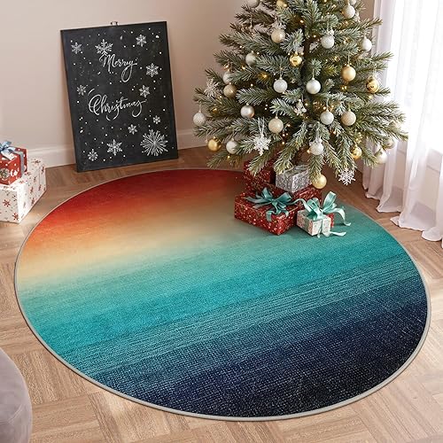 Miniatura 9 de Wonnitar Alfombra moderna degradada de 4 x 6, lavable de color azul, para sala de estar, antideslizante, grande, para cocina, contemporánea, no