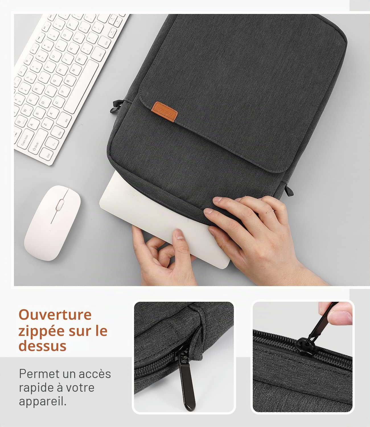 MoKo Housse Ordinateur Portable 15 Pouce Compatible Avec MacBook Air 15" M2 2023, MacBook Pro 14" M2 2023, Galaxy Tab S9 Utra 14.6" 2023 Sac de Transport avec Bandoulière et Poignée, Noir & Gris