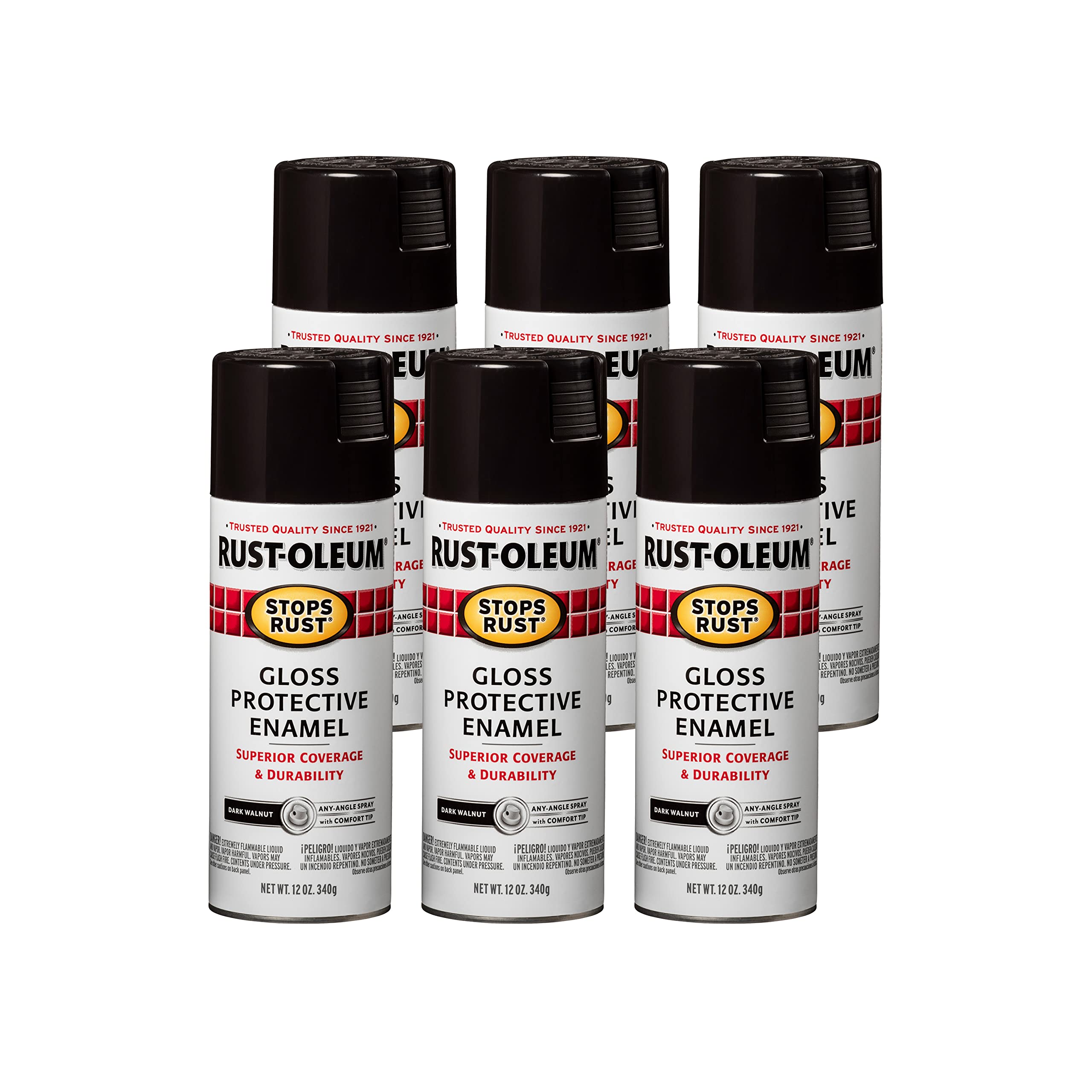 Rust-Oleum 262661 Gloss Dark Walnut Stops Rust Spray Paint, Enamel, 12 fl. oz. Aerosol Can (Pack of 6)
