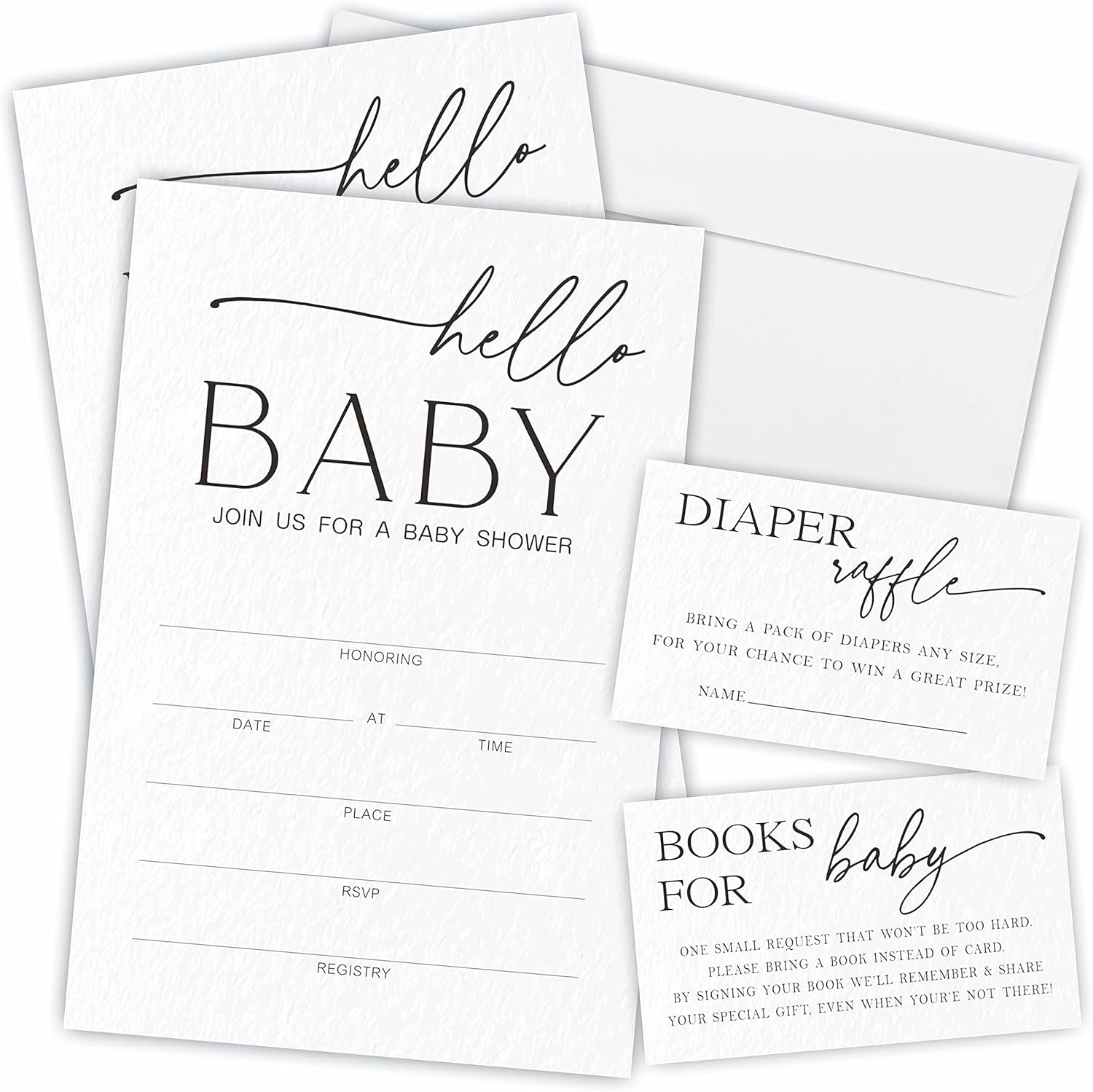 Set of 25 Baby Shower Invitations with Envelopes, Diaper