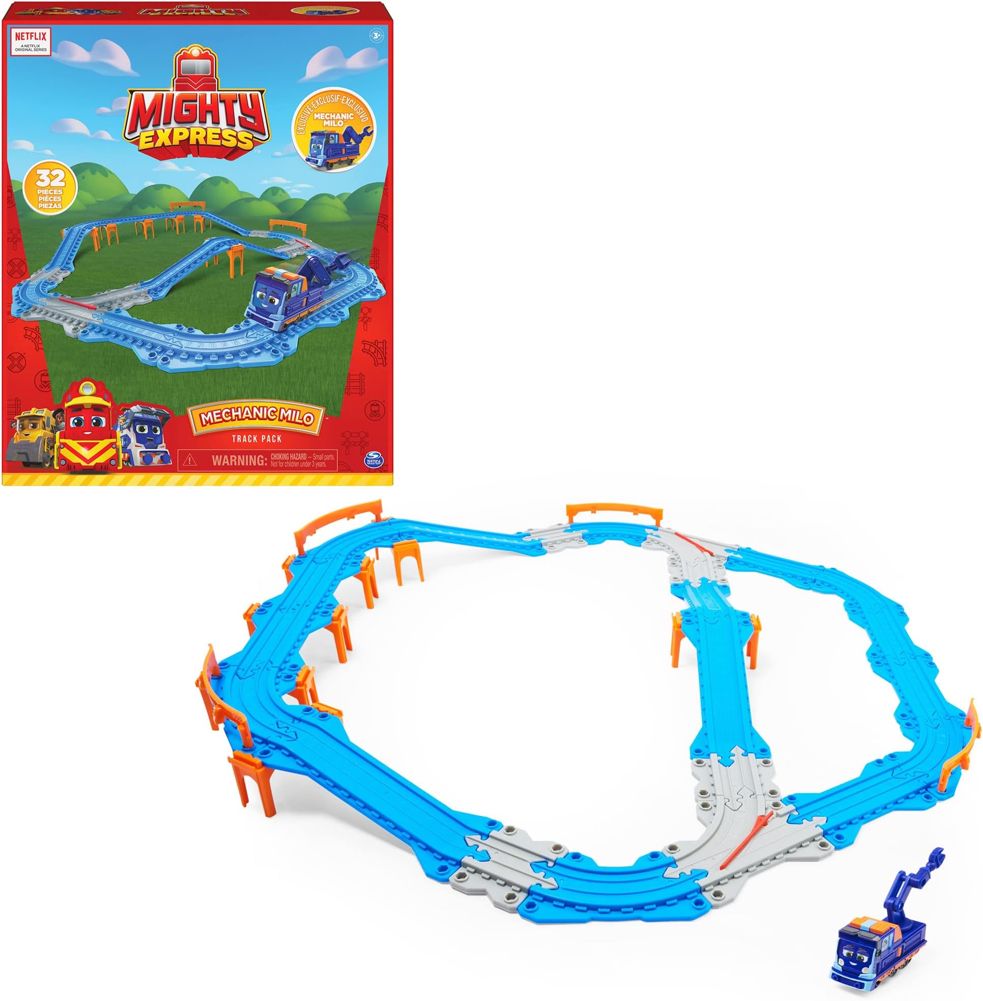 32-Piece Train Track Pack with Exclusive Mechanic Milo Toy Train, Kids Toys for Ages 3 and up