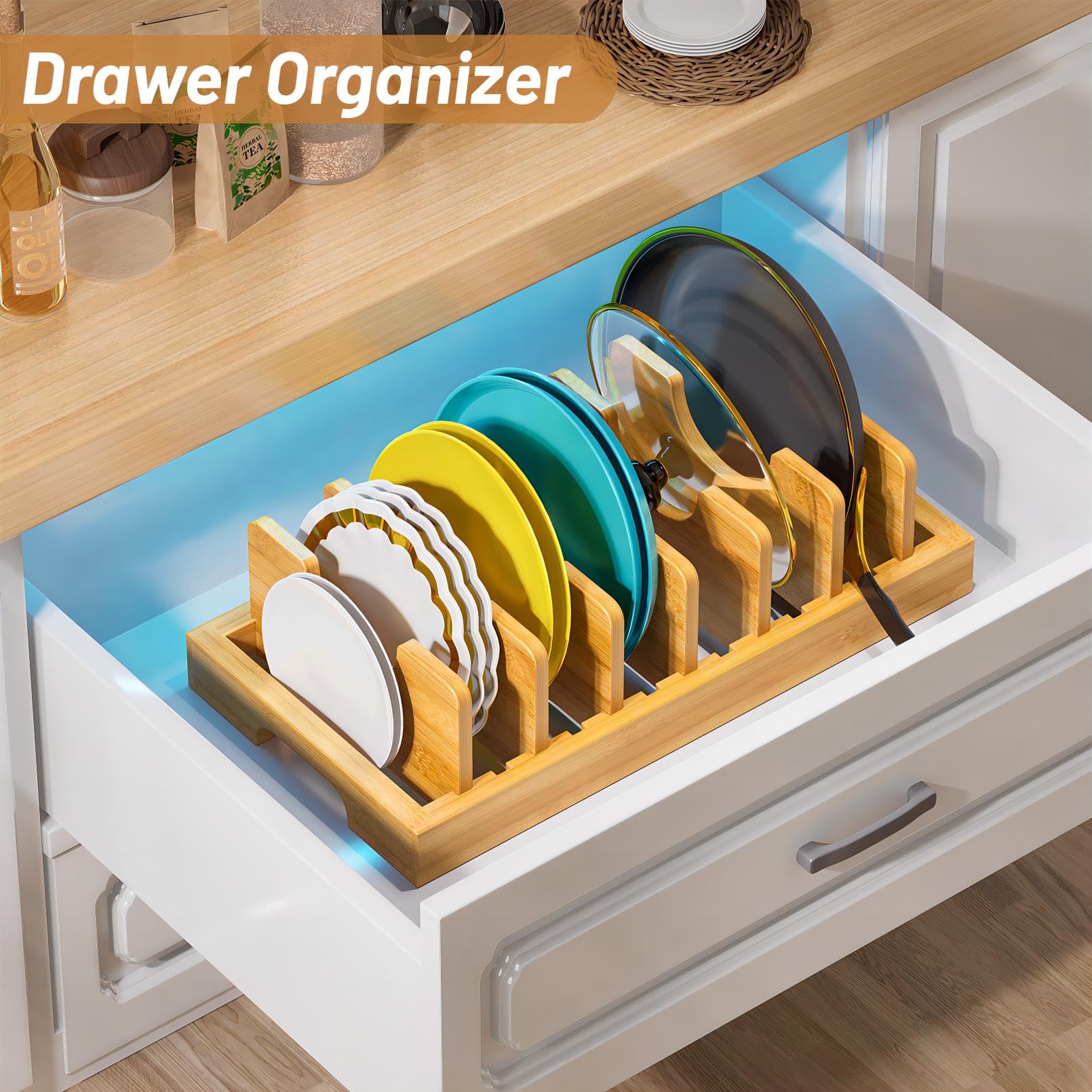 Organizer estraibile per pentole e padelle per armadietto, porta utensili da cucina scorrevole telescopico con gancio a doppia fila, organizer per utensili da cucina per