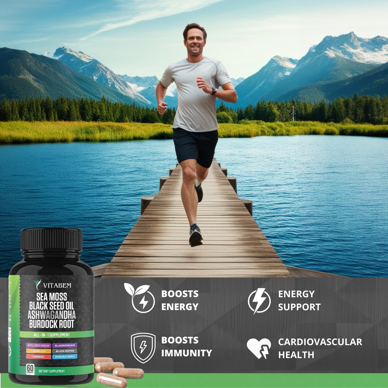 Sea Moss Black Seed Oil Ashwagandha Turmeric Bladderwrack Burdock Root | Advanced Sea Moss Capsules All in One Supplement with Seamoss Black Seed Oil Burdock Root Capsules - 60 Count — Amazon image 5