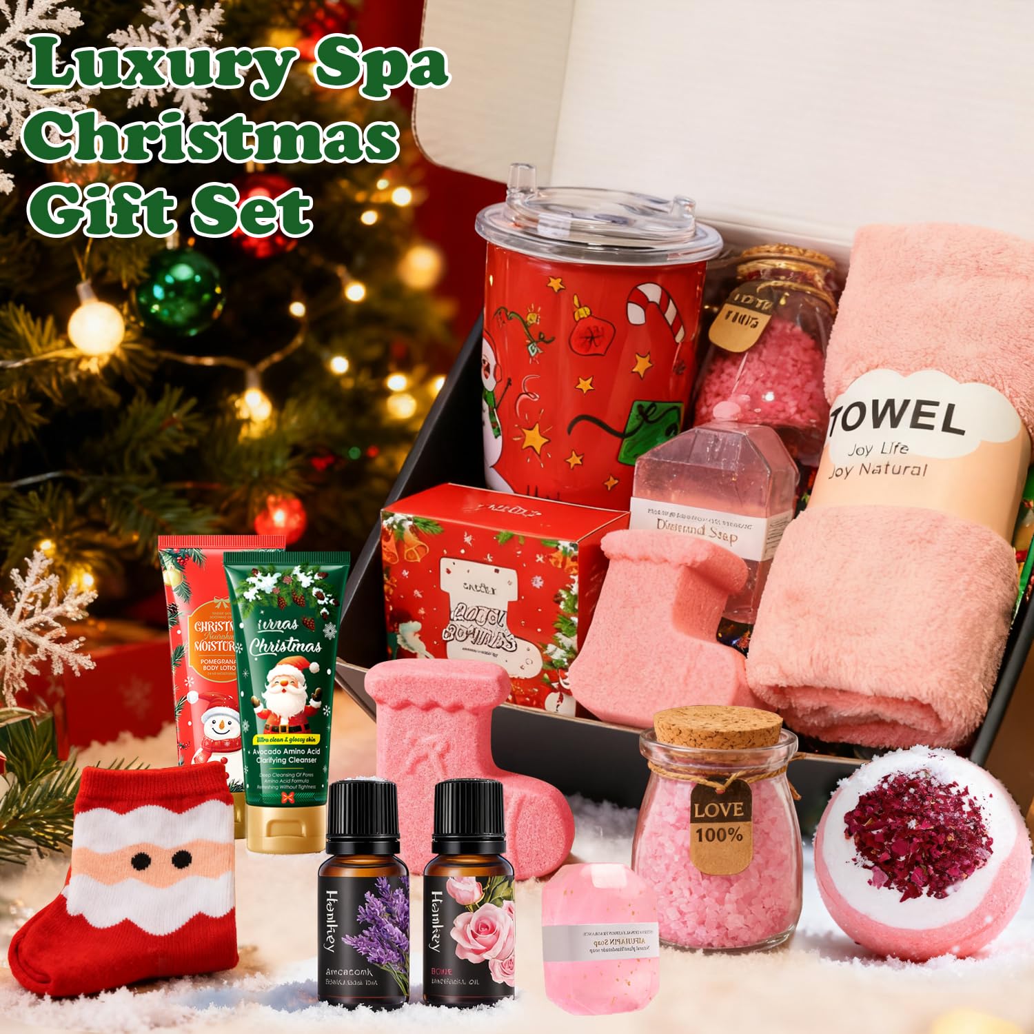 Geschenkset Frauen Weihnachten, Weihnachtsgeschenke für frauen, Geschenke für Weihnachten, Geschenke für Frauen, Entspannende Spa Geschenk mit Tumbler und Handcreme für Mütter, Christmas Relaxing