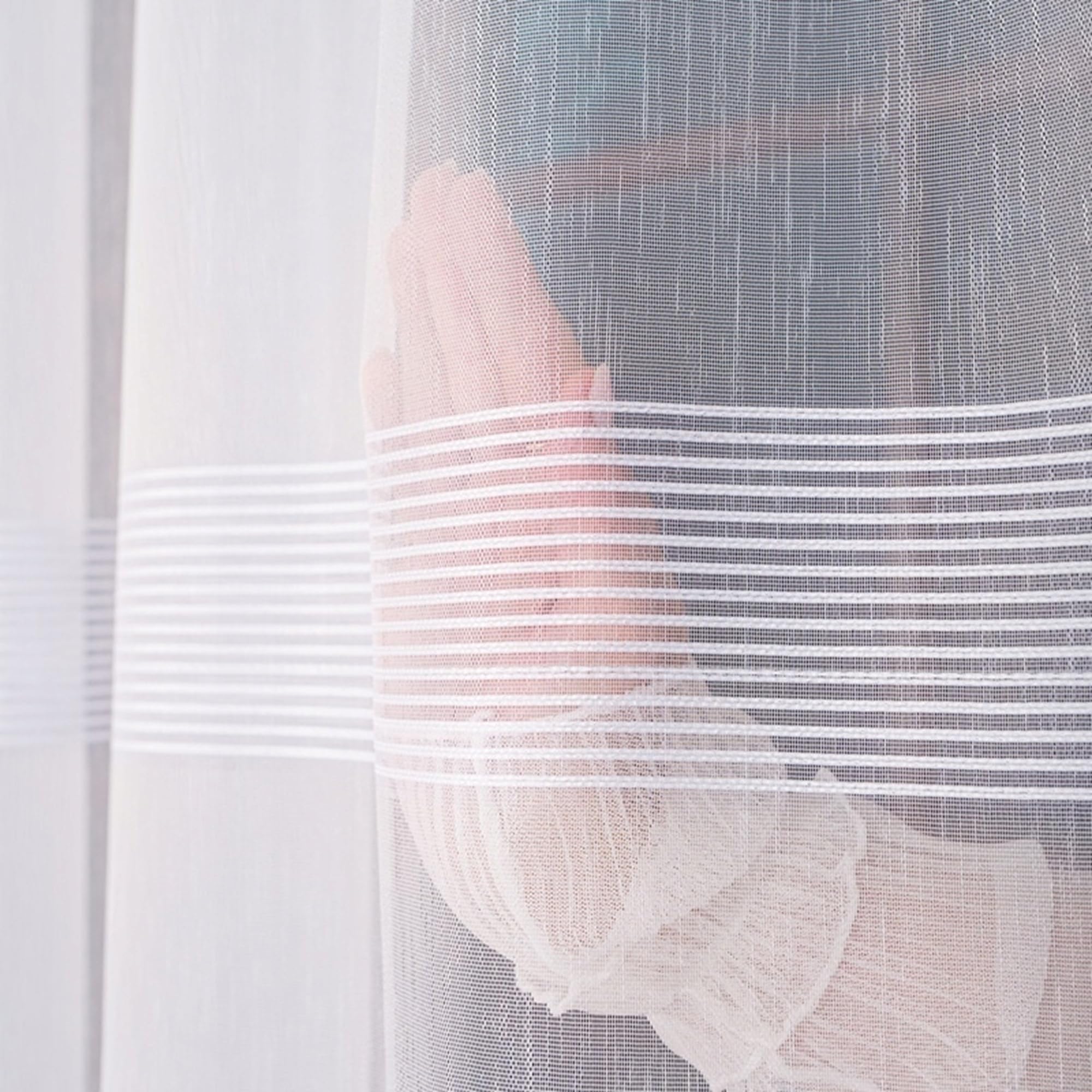 Weiß Jacquard 400x250 cm (BxH) Andromeda Fertige Scheibengardine Aus Markisette Mit Kräuselband Transparente Fensterdekoration Mit Bleiband Moderne Gardine