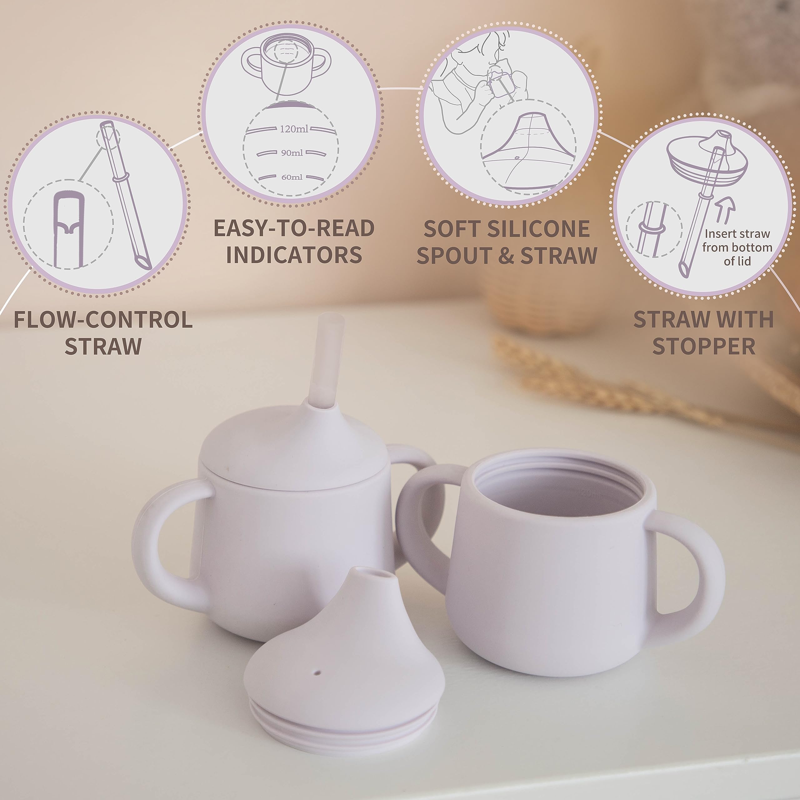 Bicchiere Antigoccia Moonkie Per Bambini 3-in-1 - Con Cannuccia, Beccuccio E Aperto, 4 Oz, Senza BPA