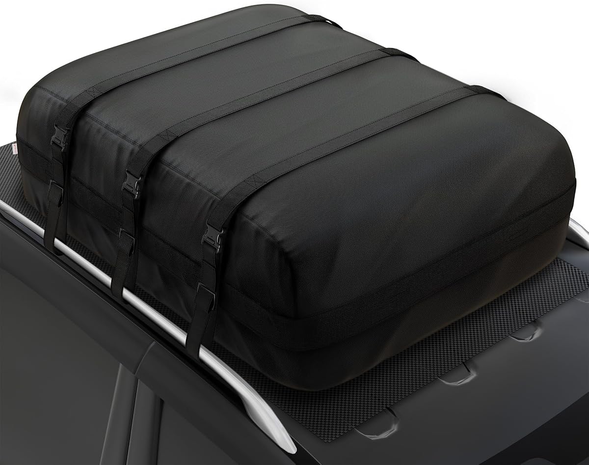 Roof Rack Cargo Carrier 36.4 Cubic Feet, Rooftop Cargo Box | Soft-Shell, Waterproof, Heavy Duty 1200D, for Car with Roof Rack, Includes Anti-Slip Mat Door Hooks, 56x45x25 inches