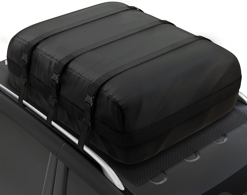 Roof Rack Cargo Carrier 36.4 Cubic Feet, Rooftop Cargo Box | Soft-Shell, Waterproof, Heavy Duty 1200D, for Car with Roof Rack, Includes Anti-Slip Mat Door Hooks, 56x45x25 inches