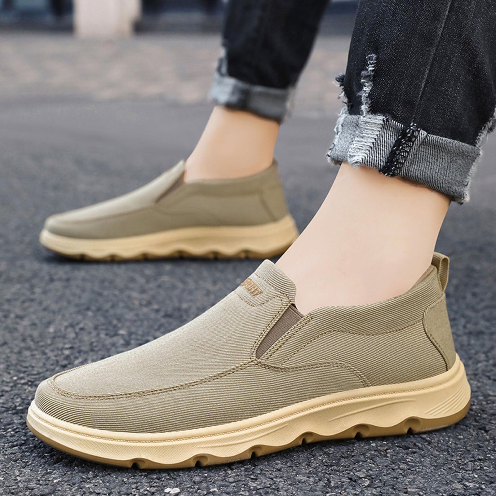Espadrilles en toile pour homme - Chaussures d'été à enfiler - Espadrilles plates classiques - Semelle en caoutchouc