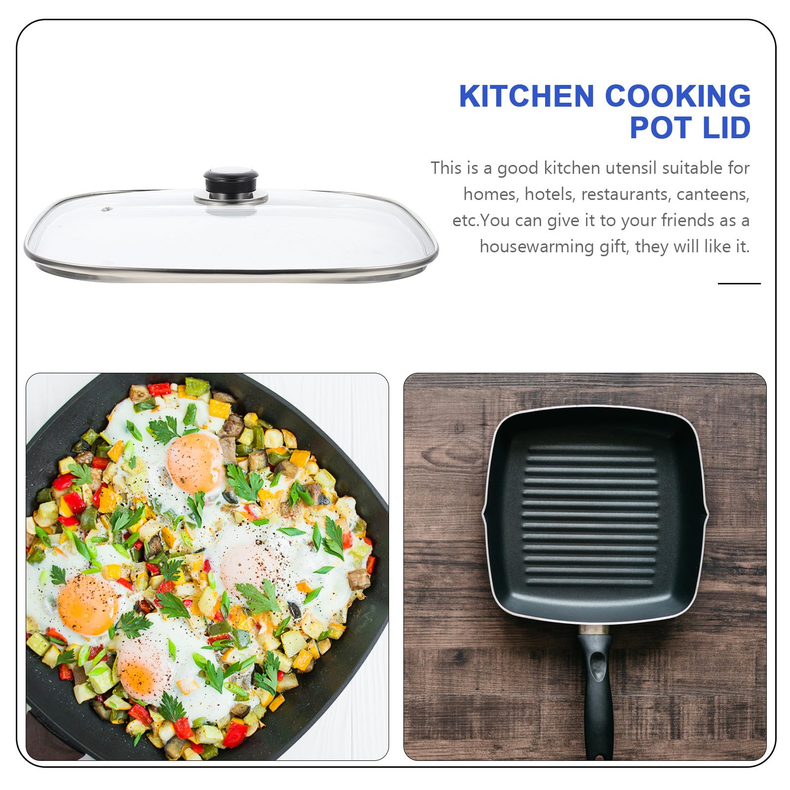 Gadpiparty Coperchio per Pentole Quadrato in Vetro Temperato Manico Sicuro, Copertura Trasparente per Padelle e Pentole, per Cucina Casalinga e Professionale, 30 CM