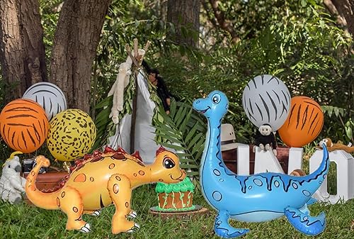 Miniatura 4 de WEIKA Globo de dinosaurio 3D de pie, lindos globos de aluminio de dinosaurio, amarillo anquilosaurio, fiesta de selva, decoraciones de fiesta de