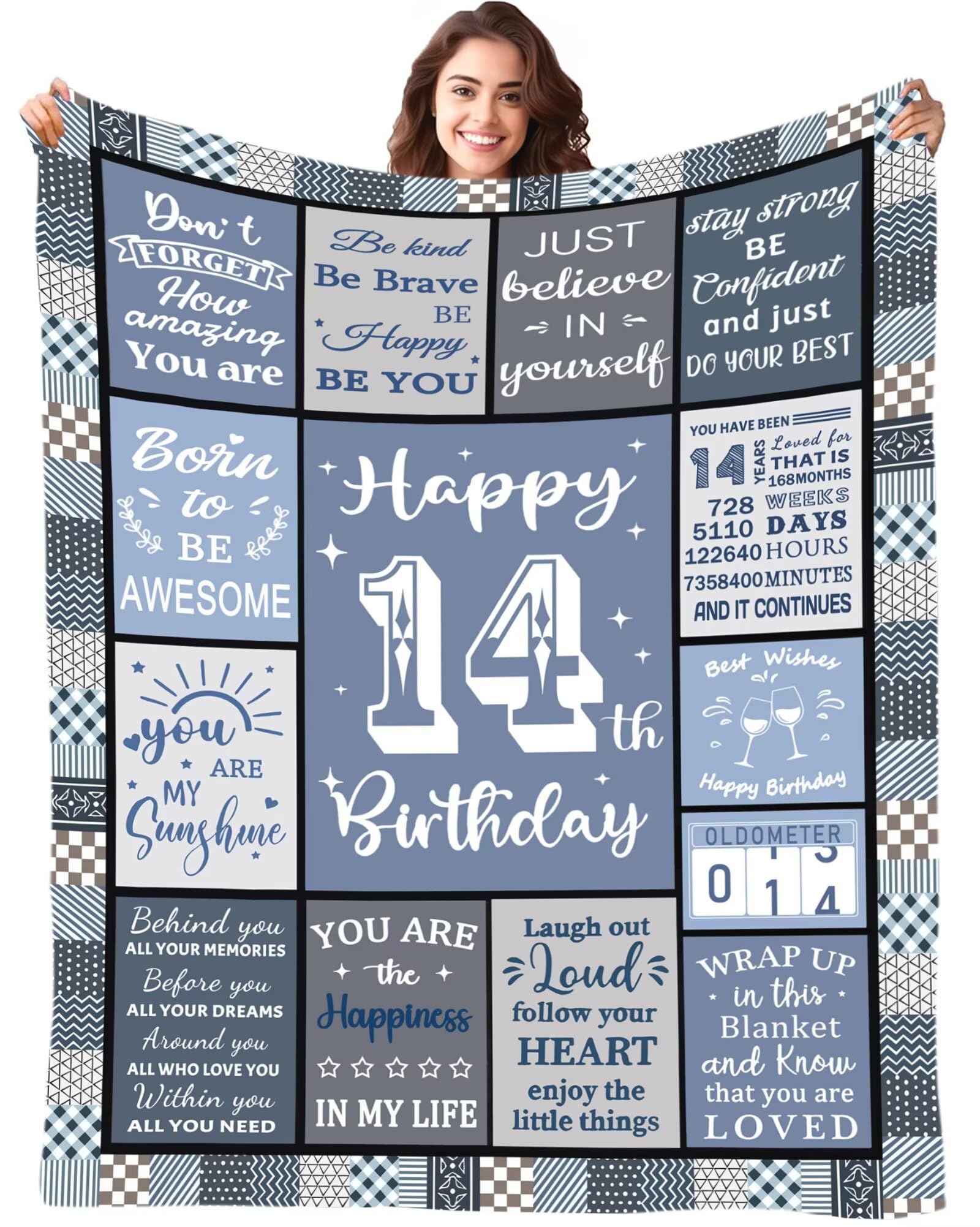 Birthday Blanket Gifts for 14 Years Old Girls Boys, Personalised Birthday Flanell Blanket Decorations Gifts for 14 Years Old Girls Boys Daughter Son Best Friends, Bestie, Sister, Niece 50"x60"
