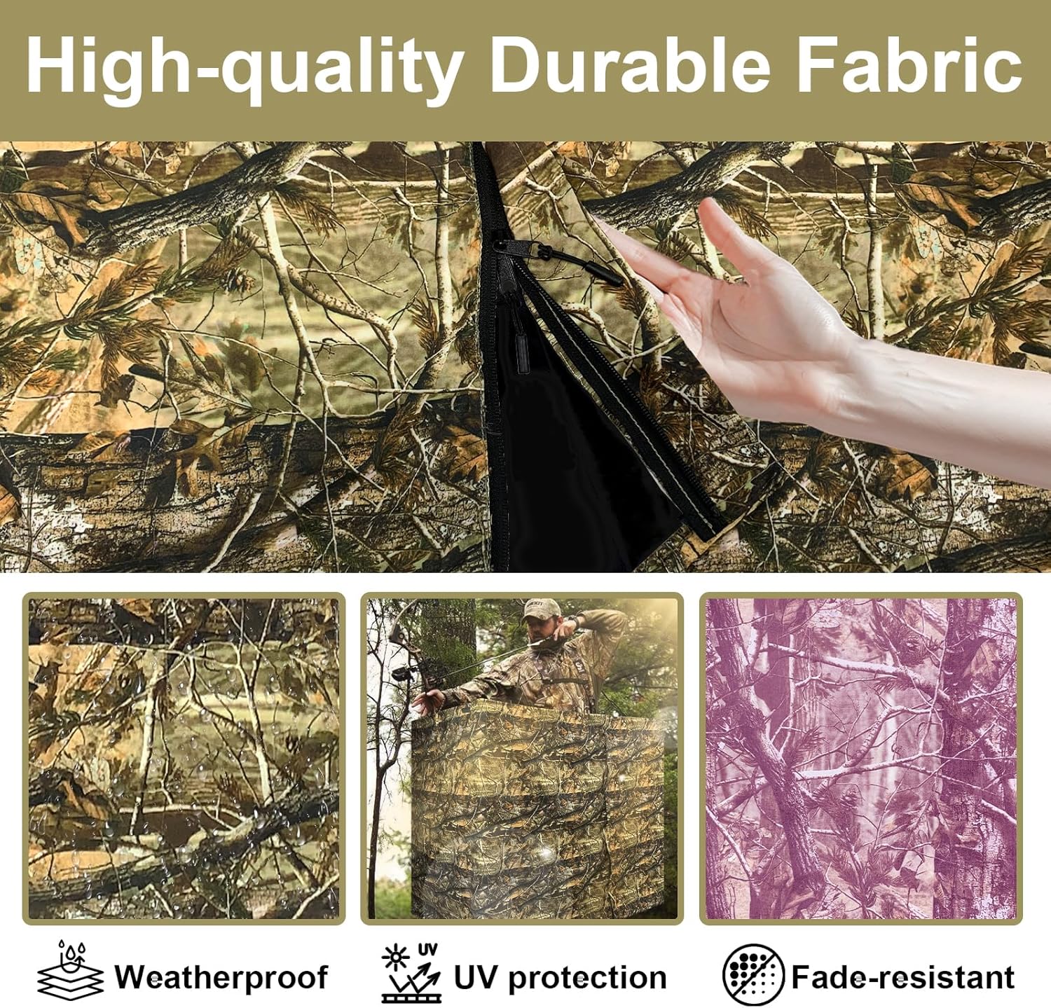 Tree Stand Blind Kit 138'' X 35.4'' Universal 2 Man Tree Stand Blinds For Deer Hunting Tree Stand Camouflage Silent Tree Stand Skirt Deer Ladder Stand Blind Kit Colorfast Treestand Blind Accessories - Image 3