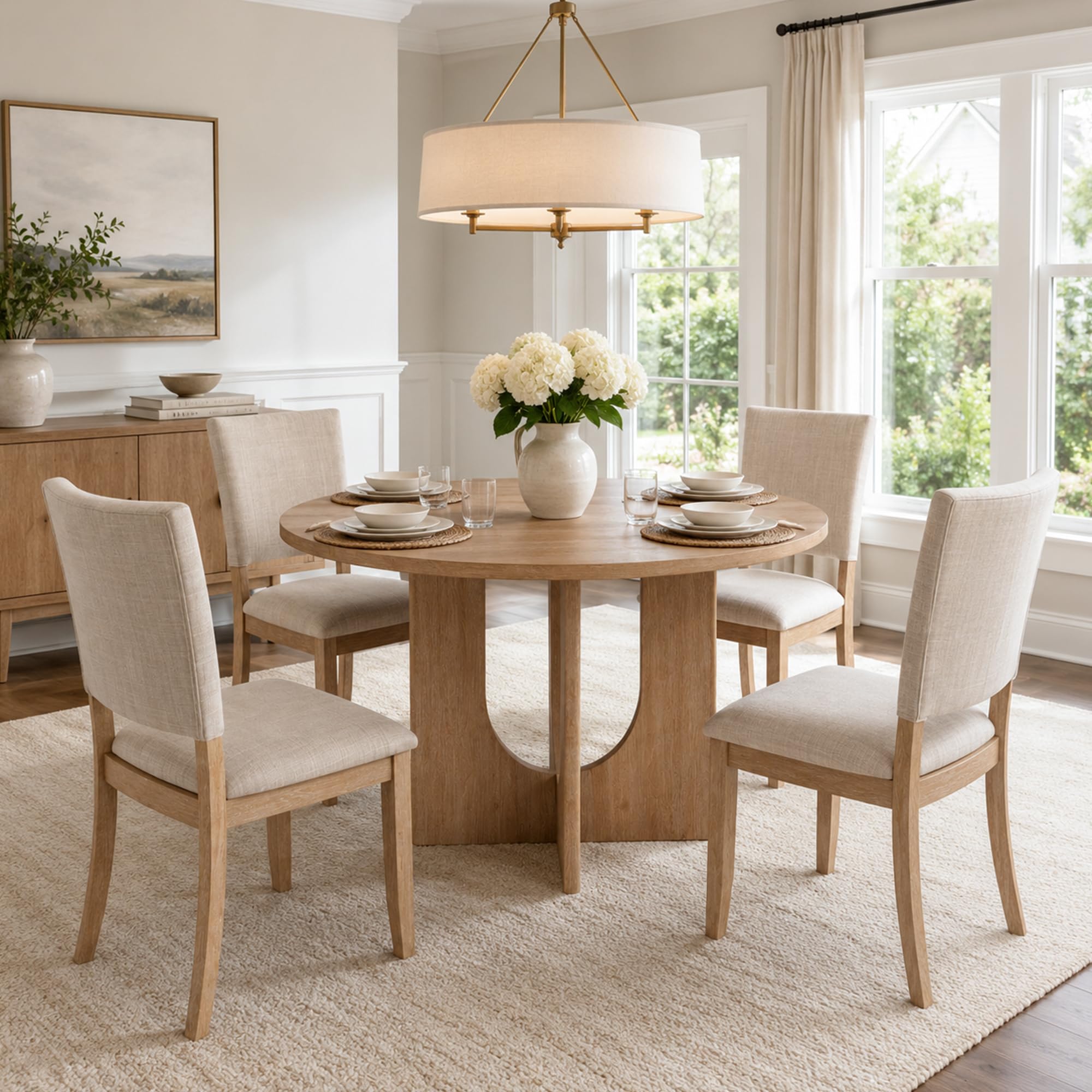Natural Wood Round Pedestal Dining Set