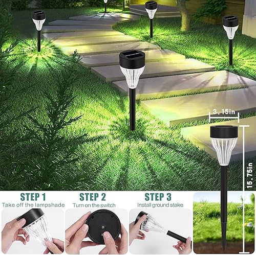 Miniatura 5 de Luces solares para camino, paquete de 8 luces LED impermeables para exteriores, luces solares de jardín de encendido/apagado automático para patio,