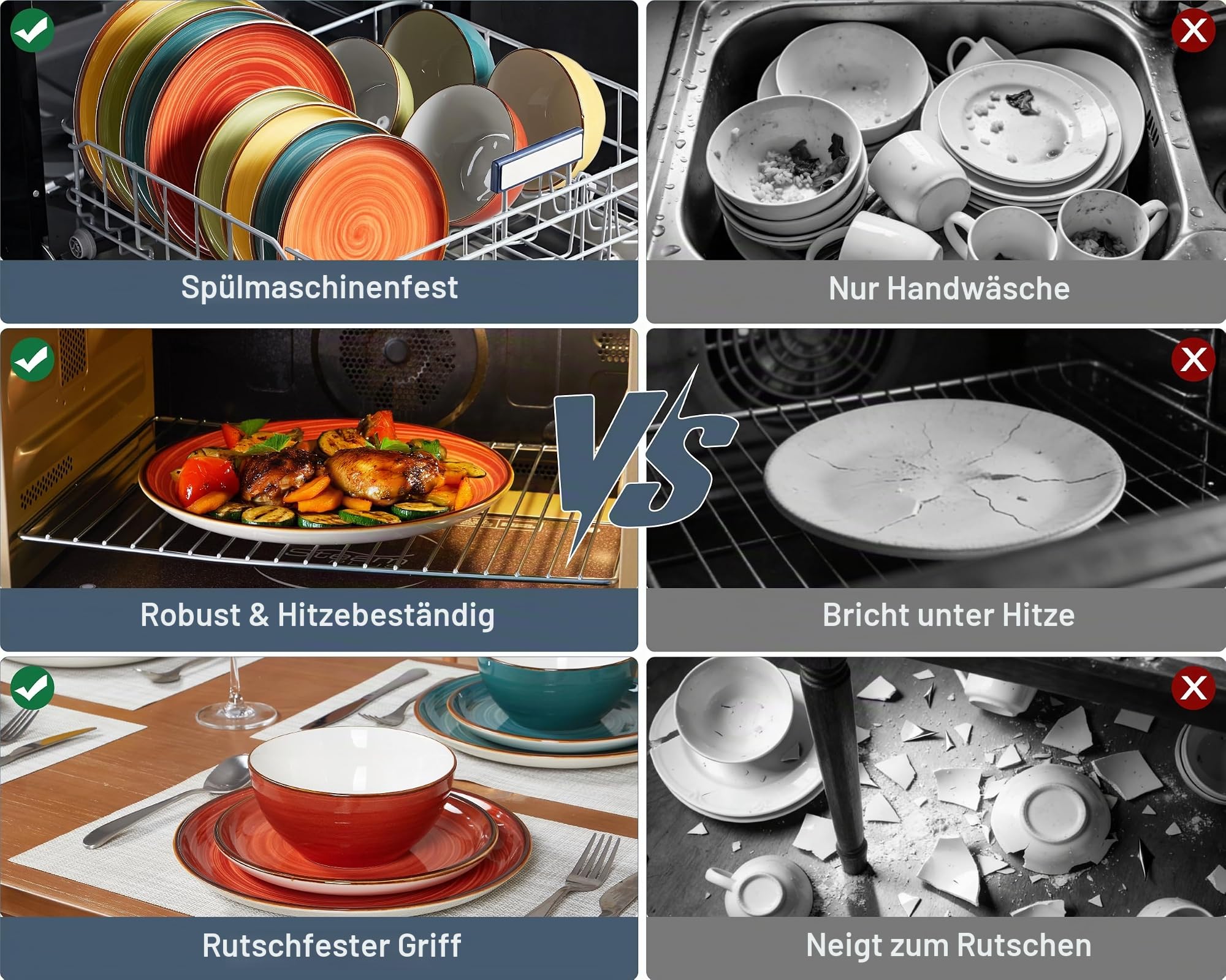 ONEMORE Geschirrset 4 Personen, 12-tlg Kombiservice, Schüssel- und Teller Set, 4x Speiseteller 4x Salatteller 4x Müslischale, Farbig Serie