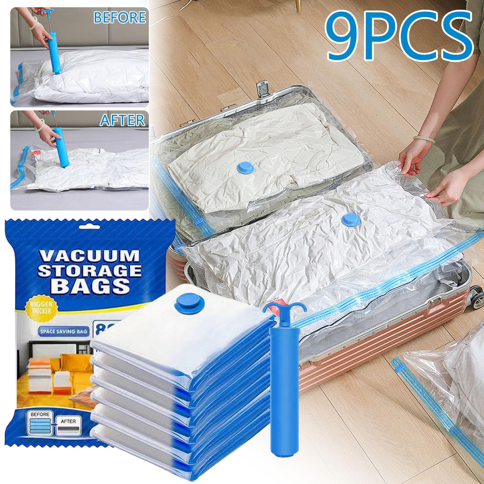 Bolsas de almacenamiento al vacío, bolsas de almacenamiento, bolsas de vacío, bolsas selladoras que ahorran espacio, bolsas de compresión herméticas, 3 estándar, 3 grandes, 2 extragrandes y 1 bomba de