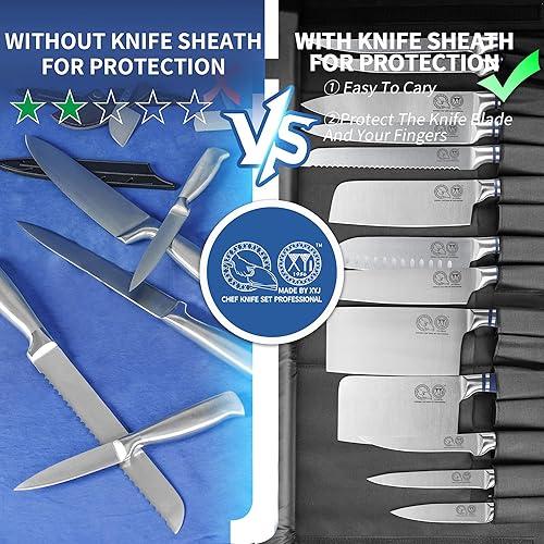 Miniatura 6 de XYJ Cuchillos, juegos de cuchillos profesionales para chefs maestros, cuchillo de carnicero para camping, juego de cuchillos de chef con bolsa XYJ