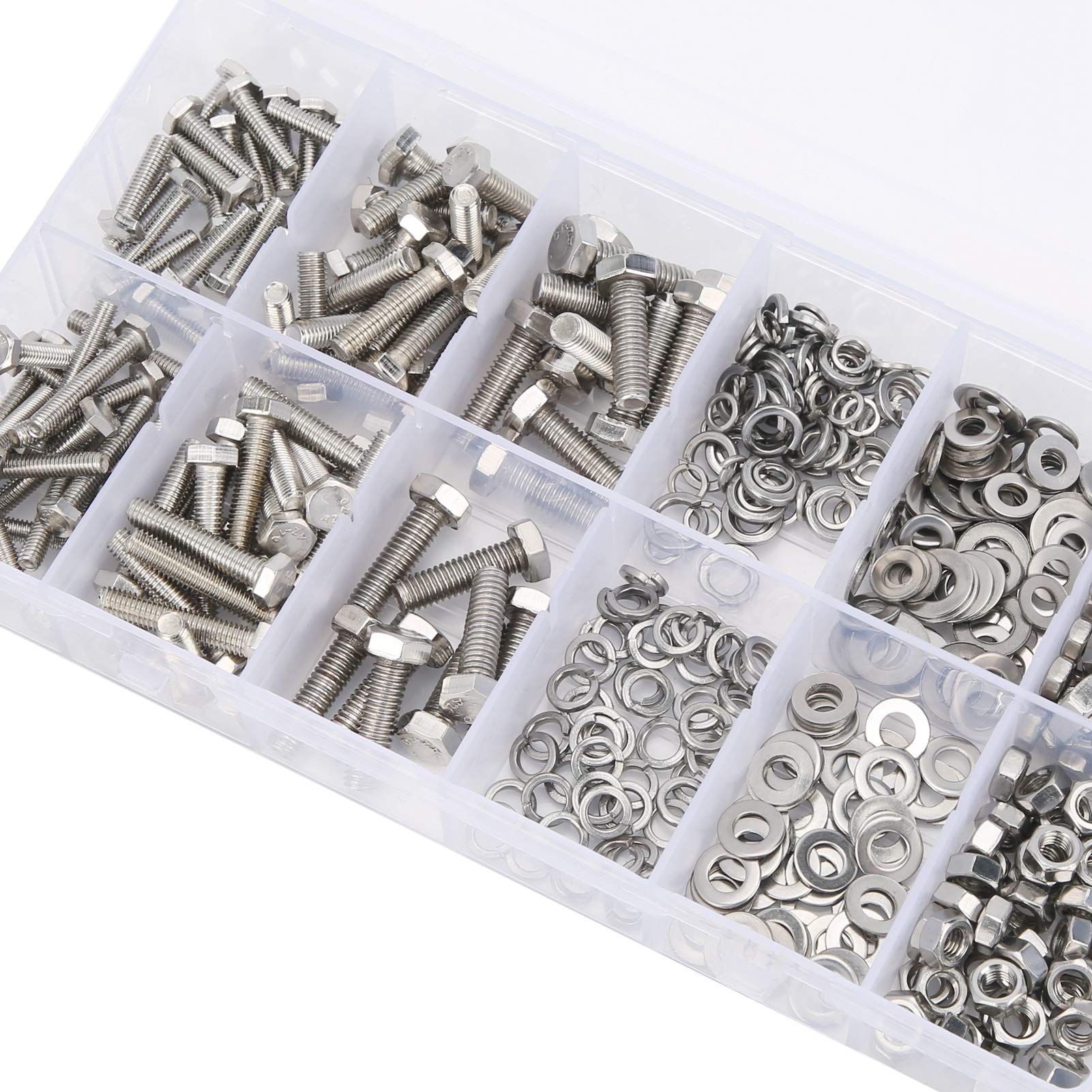 Sechskantmuttern und Bolzen Sortiment Kit, 475pcs M4-6 16-25 mm 304 Edelstahl Sechskantschrauben Muttern Dichtung für Maschinenindustrie in Home Office-Ausrüstung und Schiffsbaugru